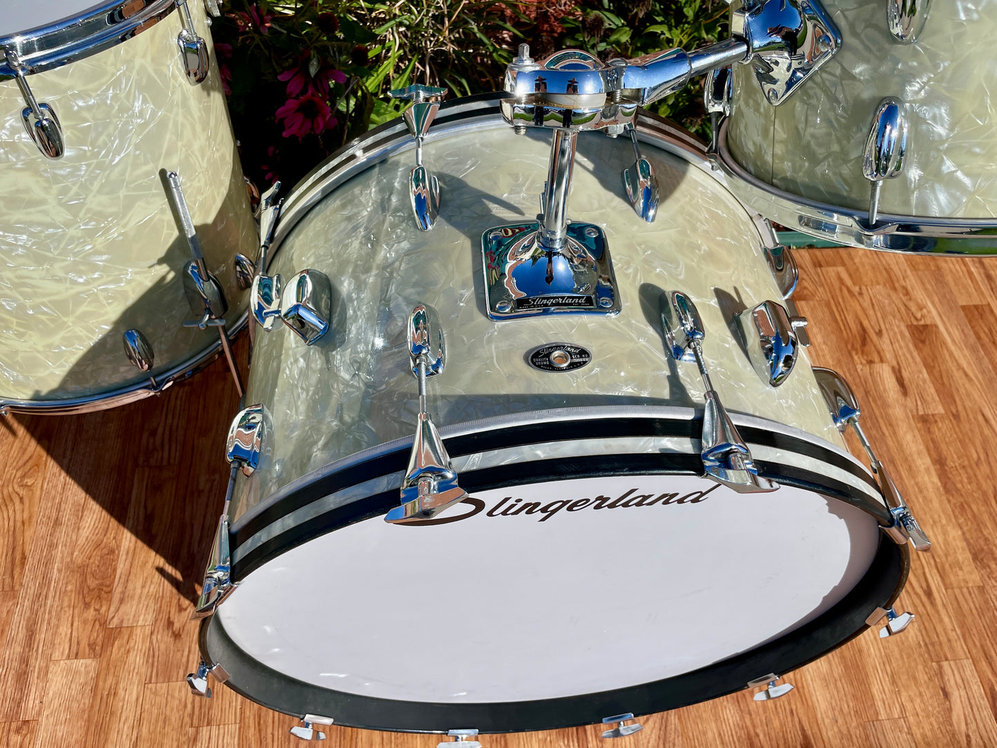 1970s Slingerland Buddy Rich Deluxe Outfit Drum Set White Marine Pearl 24/13/16