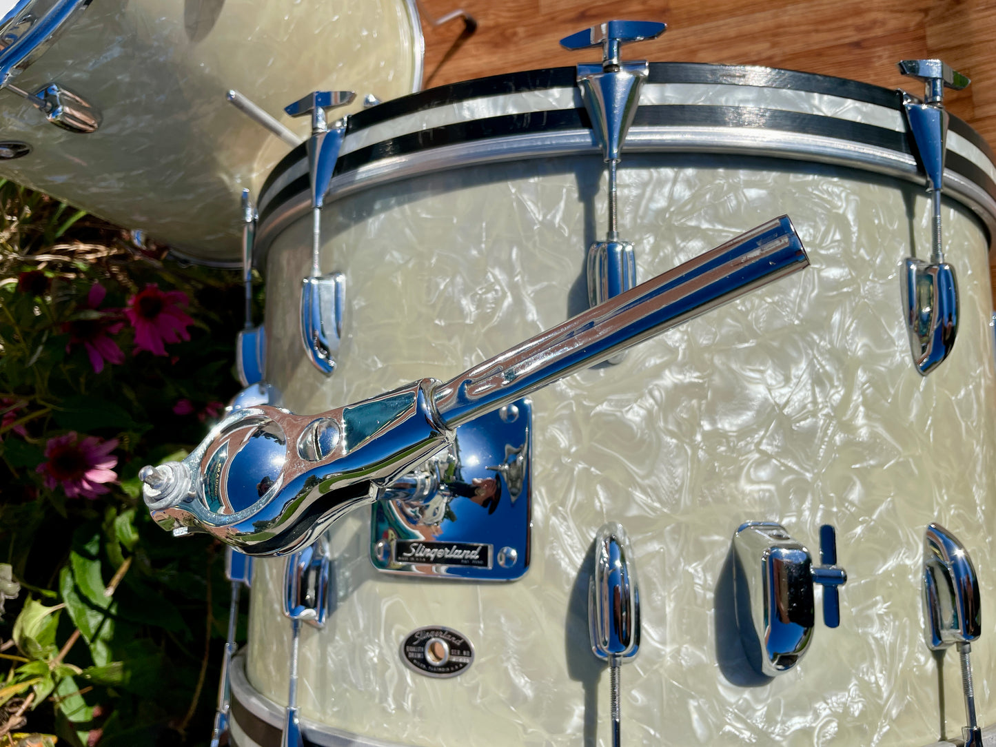 1970s Slingerland Buddy Rich Deluxe Outfit Drum Set White Marine Pearl 24/13/16