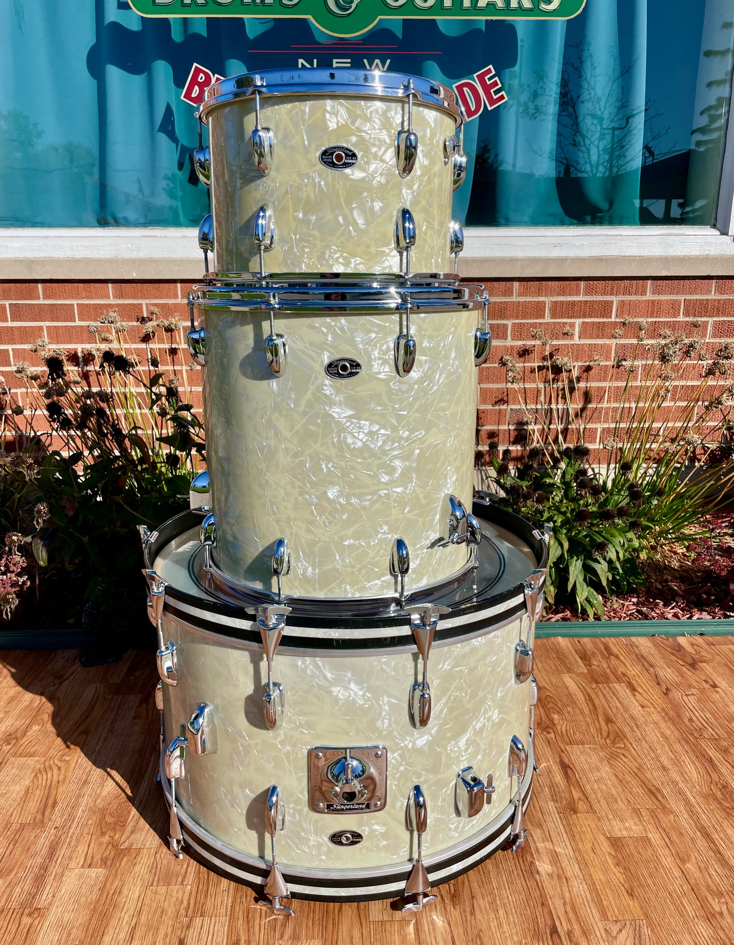 1970s Slingerland Buddy Rich Deluxe Outfit Drum Set White Marine Pearl 24/13/16