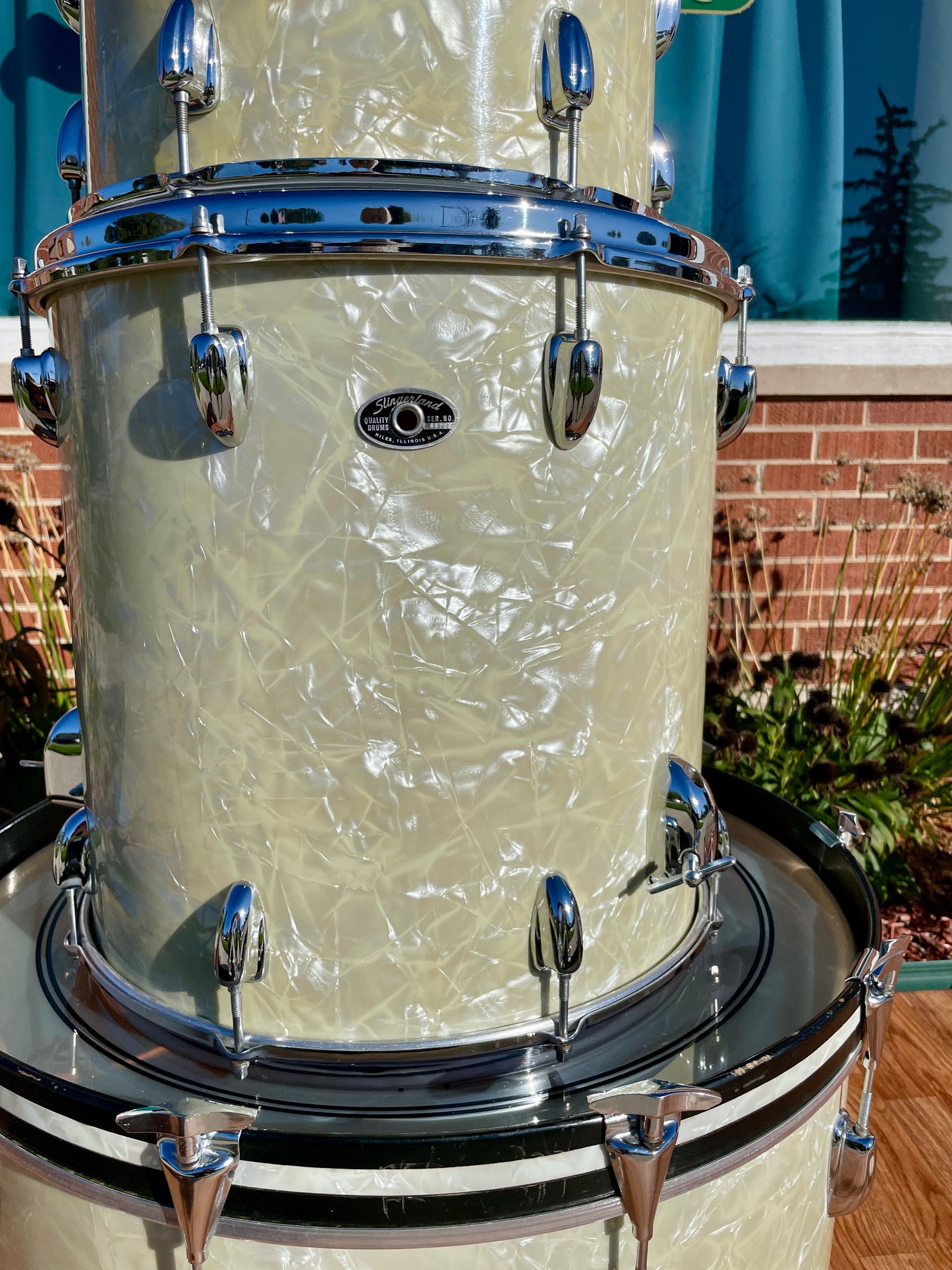 1970s Slingerland Buddy Rich Deluxe Outfit Drum Set White Marine Pearl 24/13/16