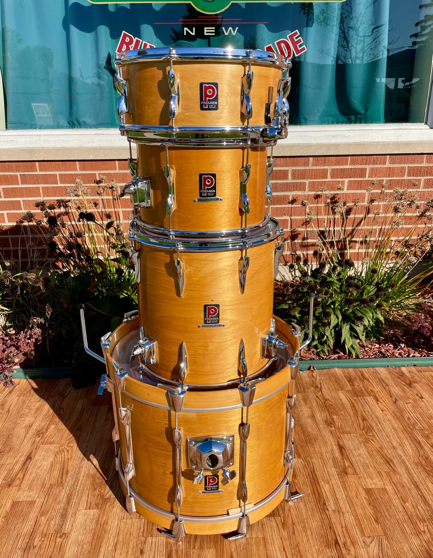 1970s Premier Resonator Drum Set Super Birchwood Natural 20/12/14 w/ 5.5x14 Snare