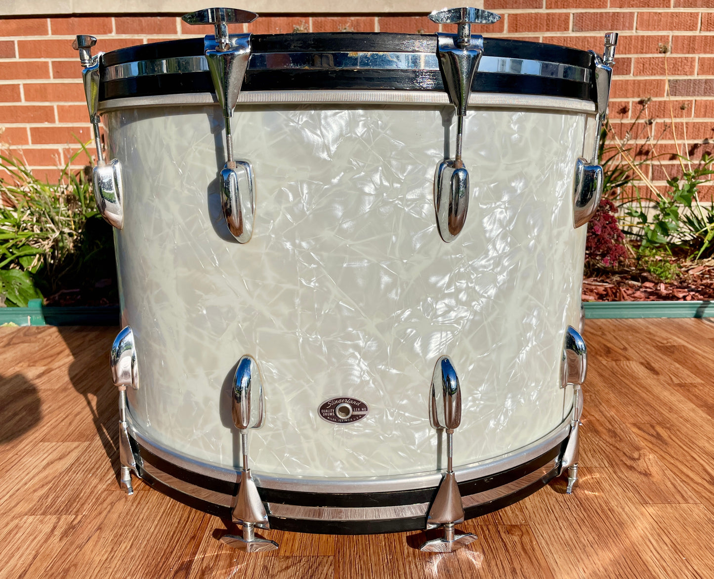 1970s Slingerland 14x22 Virgin Bass Drum White Marine Pearl