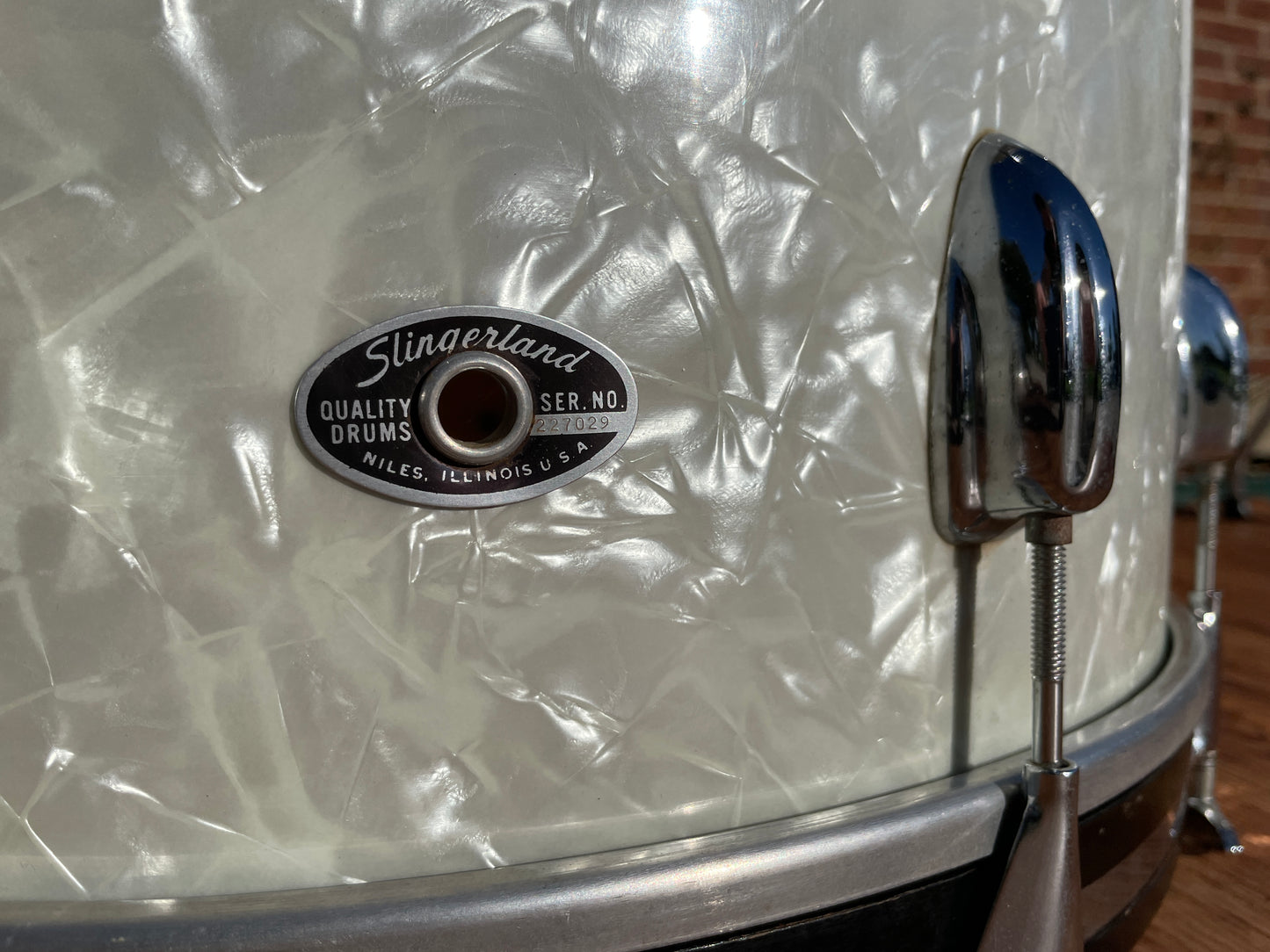 1970s Slingerland 14x22 Virgin Bass Drum White Marine Pearl