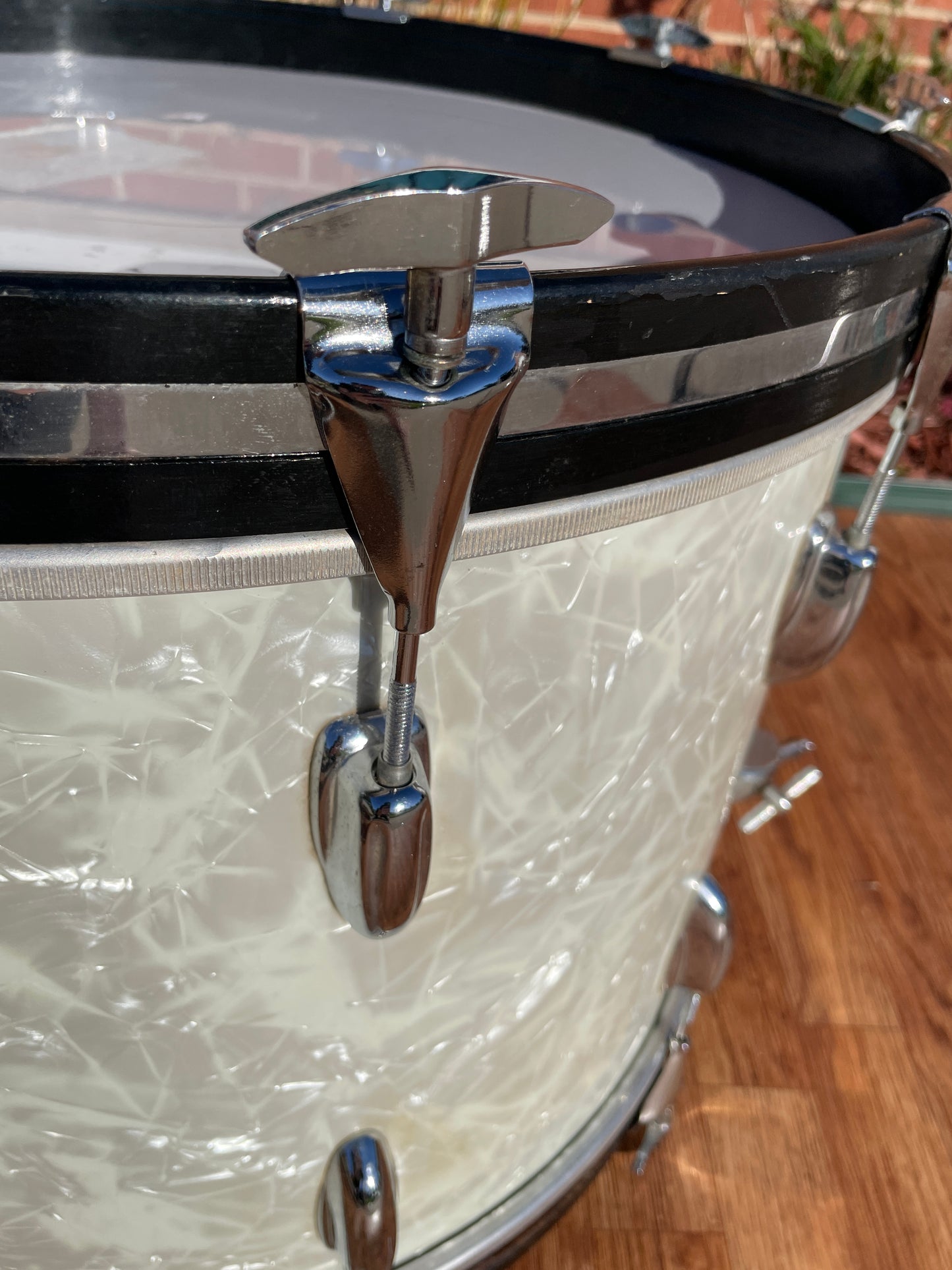 1970s Slingerland 14x22 Virgin Bass Drum White Marine Pearl