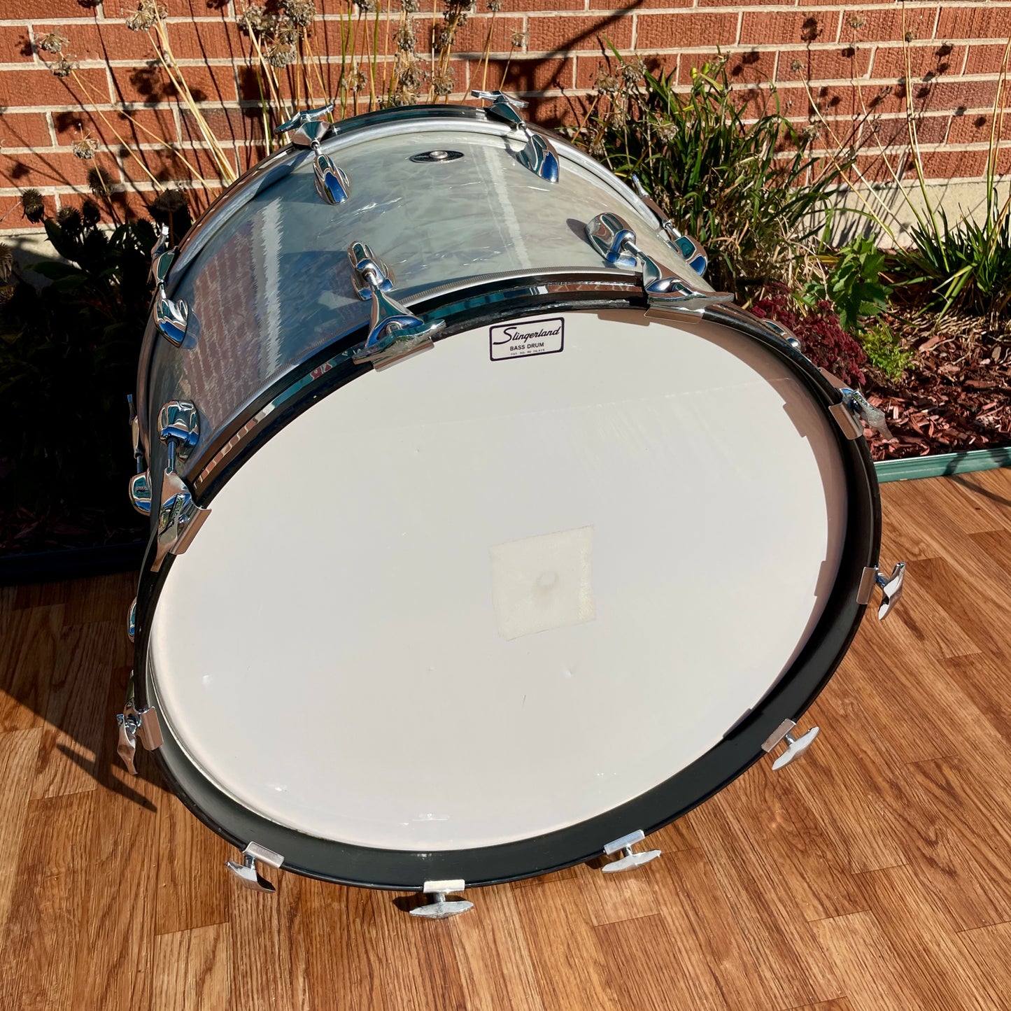 1970s Slingerland 14x22 Virgin Bass Drum White Marine Pearl
