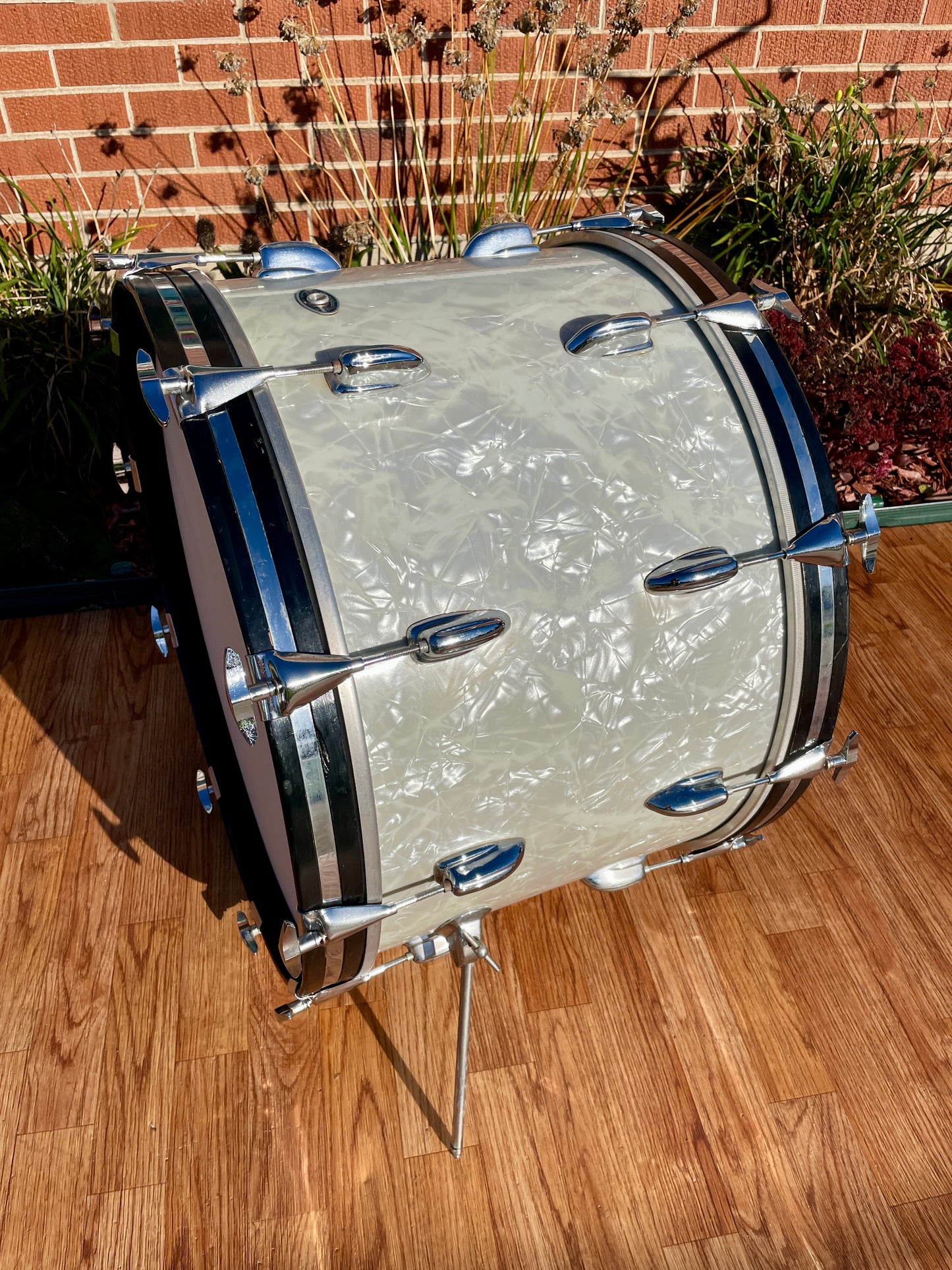 1970s Slingerland 14x22 Virgin Bass Drum White Marine Pearl