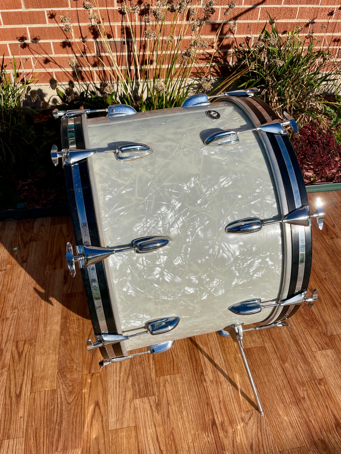 1970s Slingerland 14x22 Virgin Bass Drum White Marine Pearl