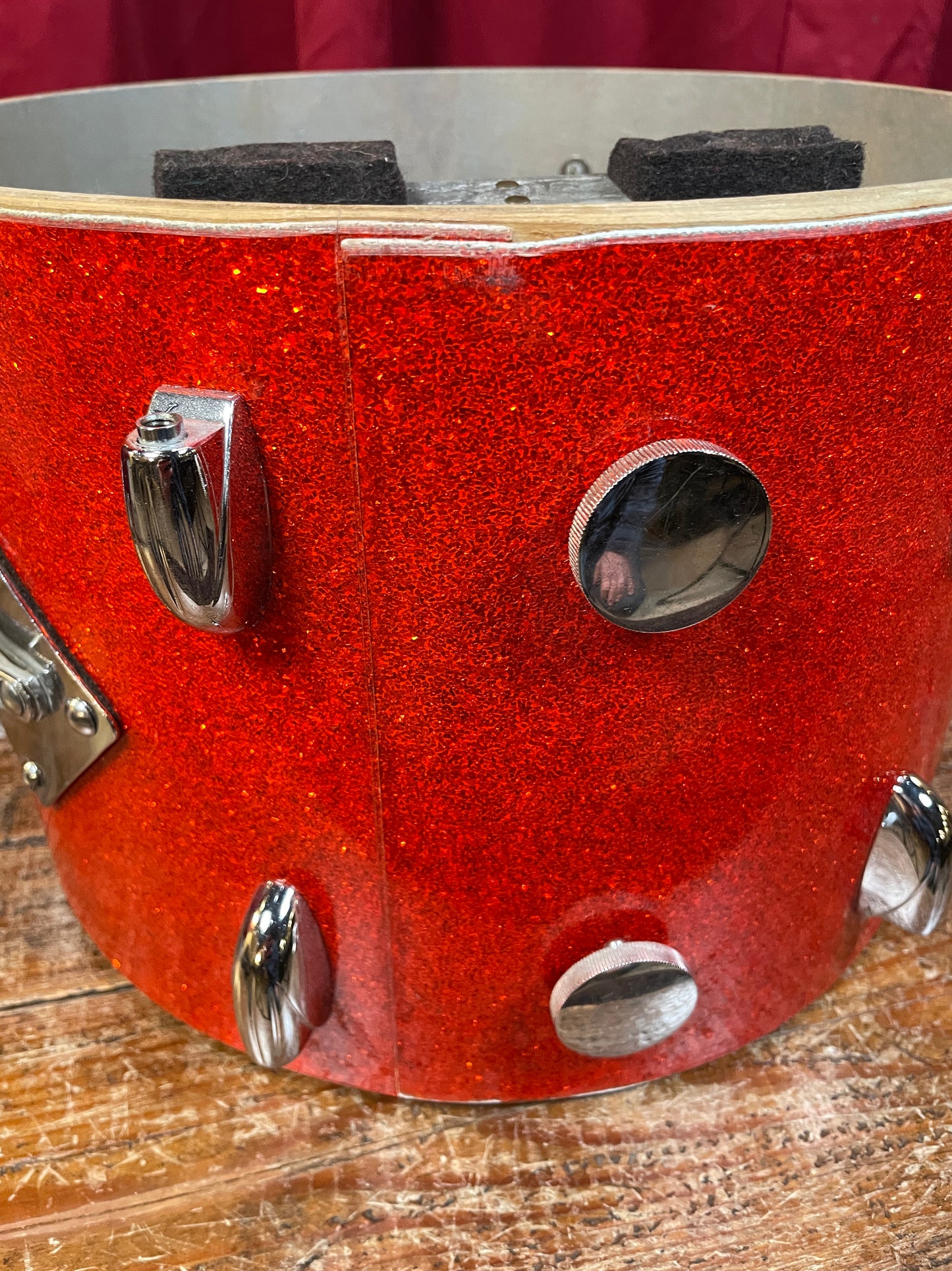 1960s Gretsch 9x13 Tom Single Drum Round Badge 6-Ply Tangerine Sparkle