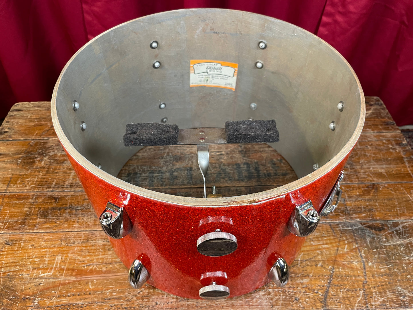 1960s Gretsch 9x13 Tom Single Drum Round Badge 6-Ply Tangerine Sparkle