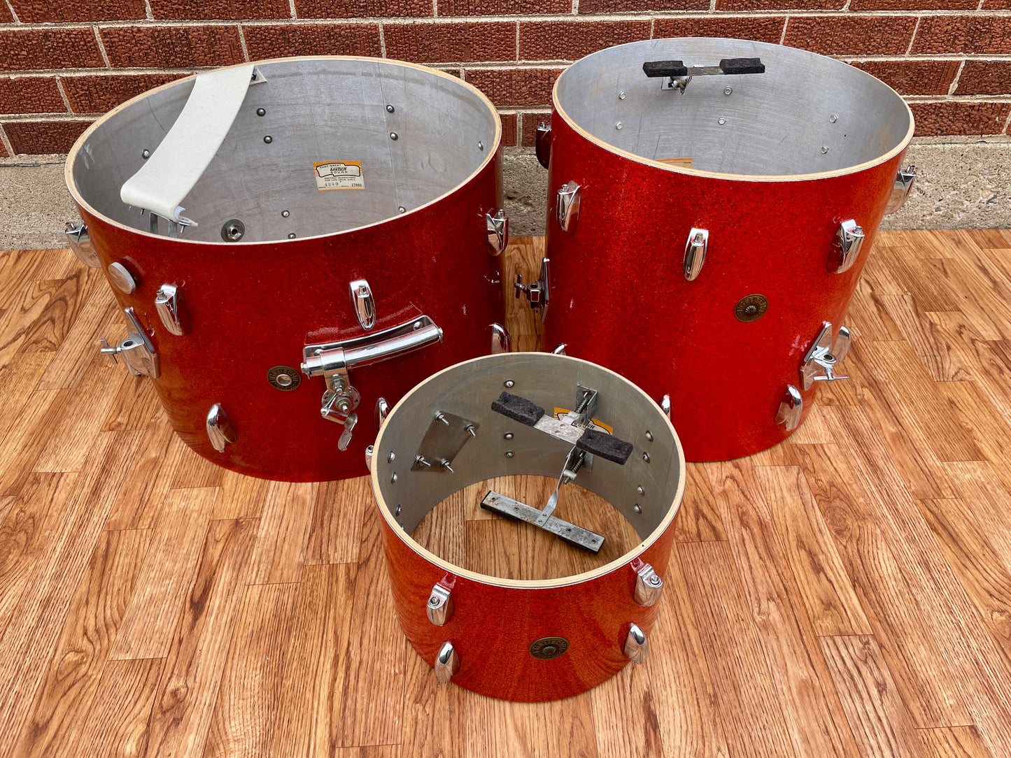 1960s Gretsch Round Badge Drum Set Tangerine Sparkle 20/12/16 w/ 5.5x14 Snare