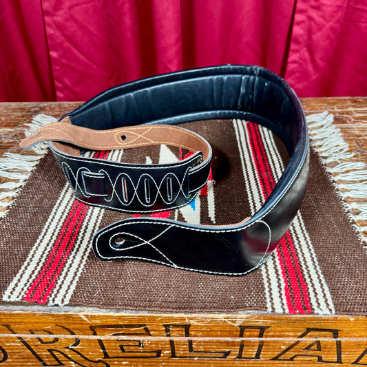 Walker & Williams Premium Leather Guitar Strap C-22-BB Double Padded Black on Black