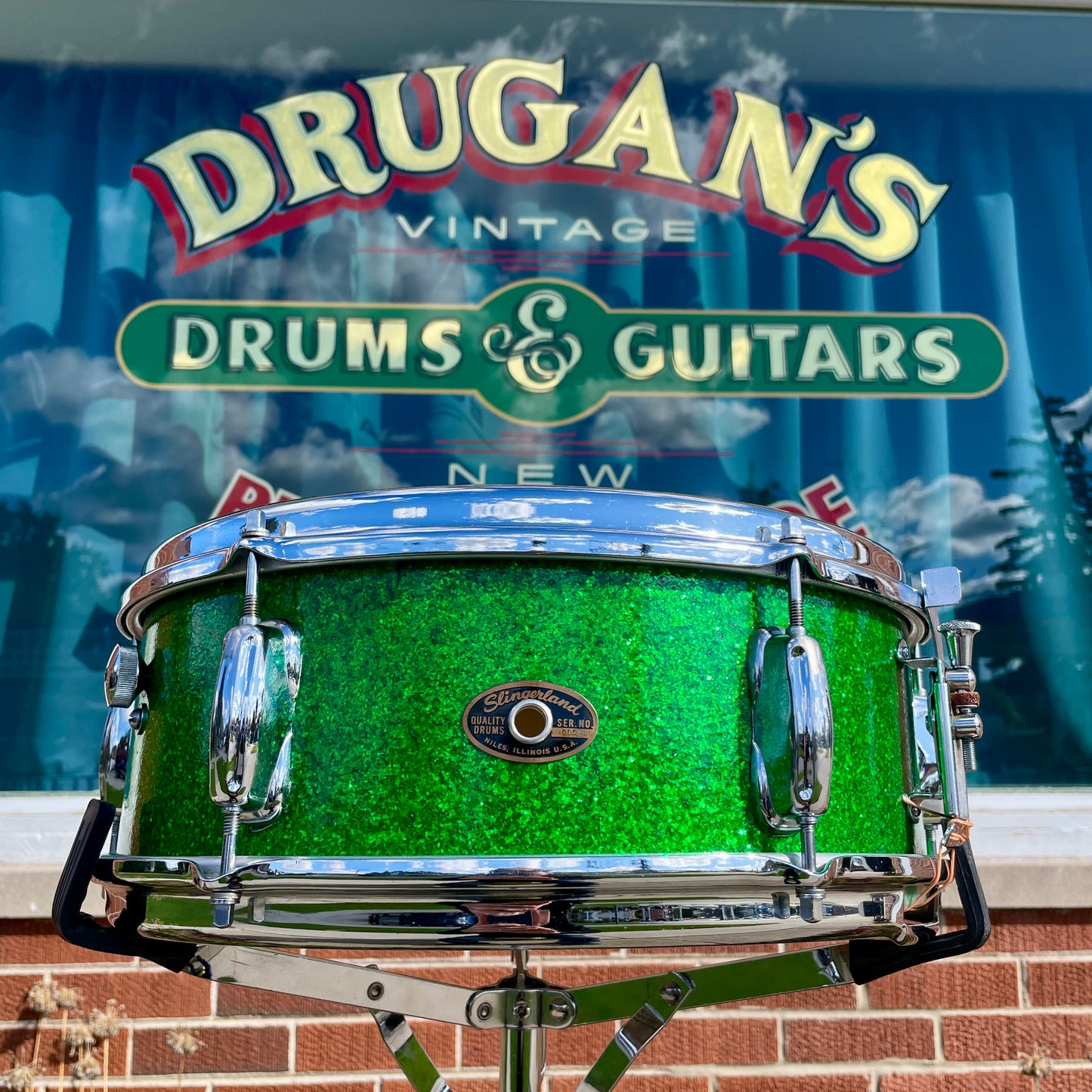 1960s Slingerland 5.5x14 Deluxe Student Model No. 161 Snare Drum Green Sparkle