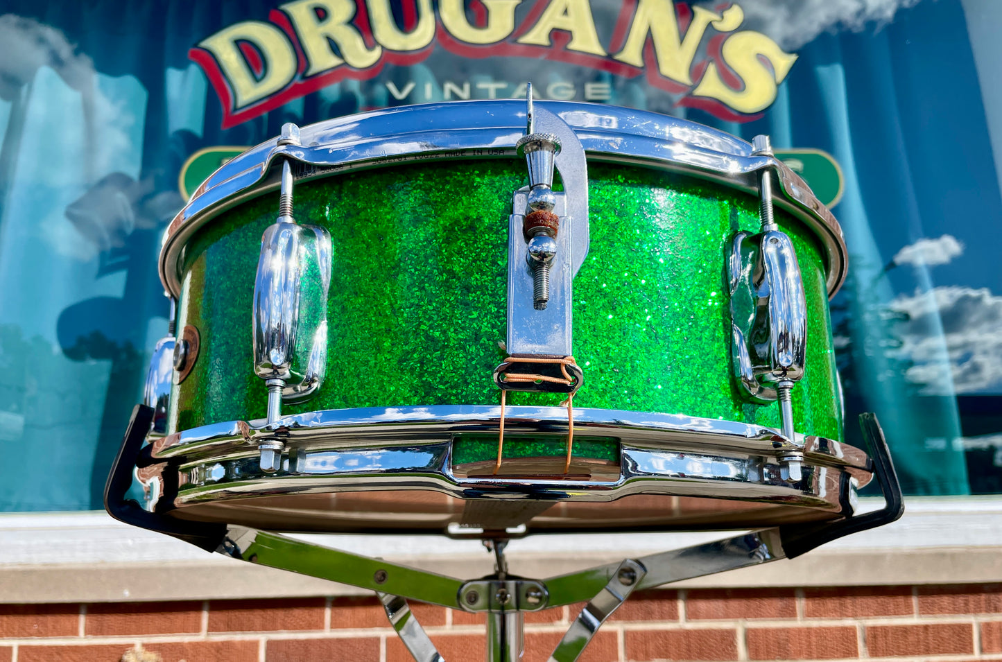 1960s Slingerland 5.5x14 Deluxe Student Model No. 161 Snare Drum Green Sparkle