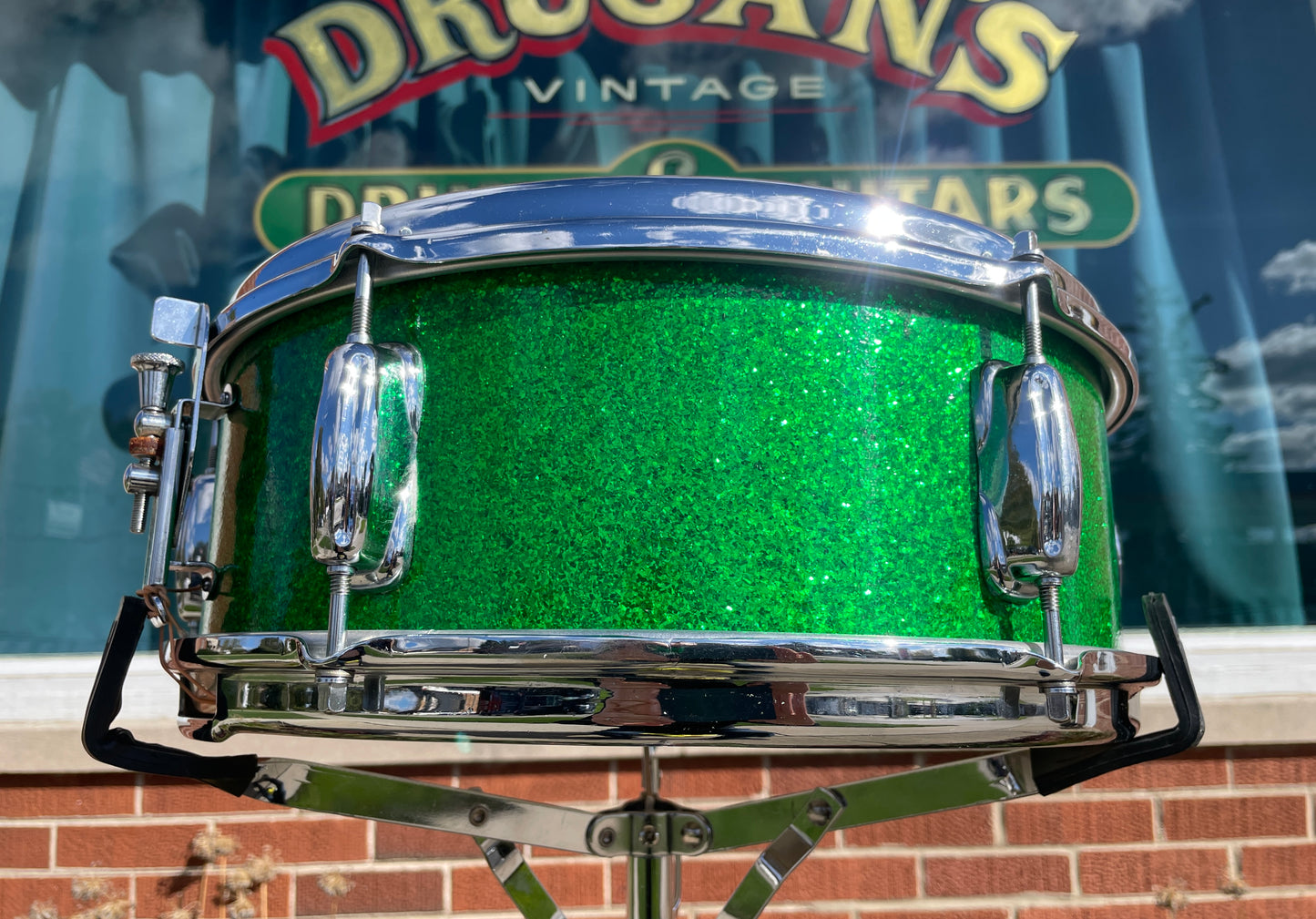 1960s Slingerland 5.5x14 Deluxe Student Model No. 161 Snare Drum Green Sparkle