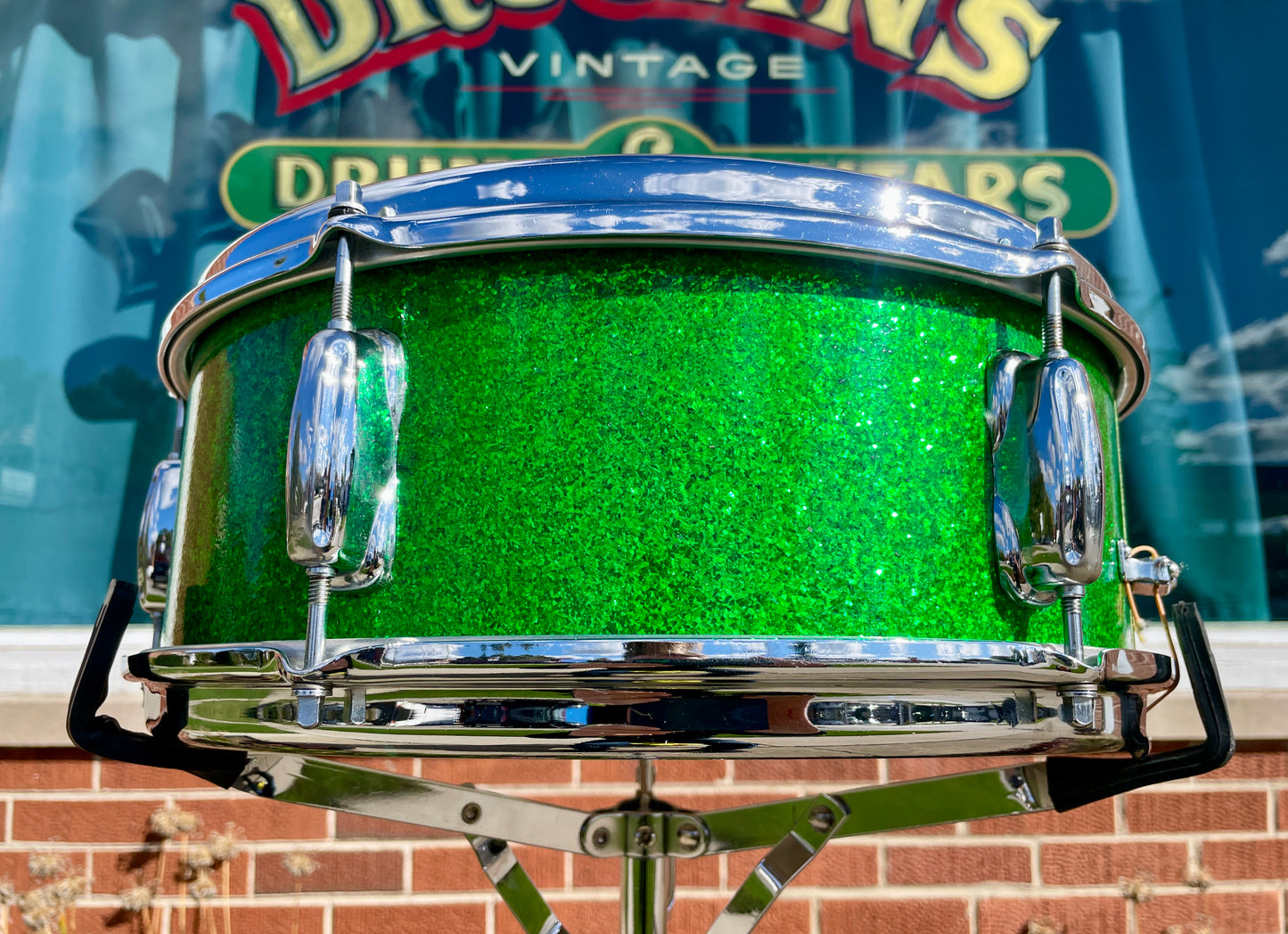 1960s Slingerland 5.5x14 Deluxe Student Model No. 161 Snare Drum Green Sparkle