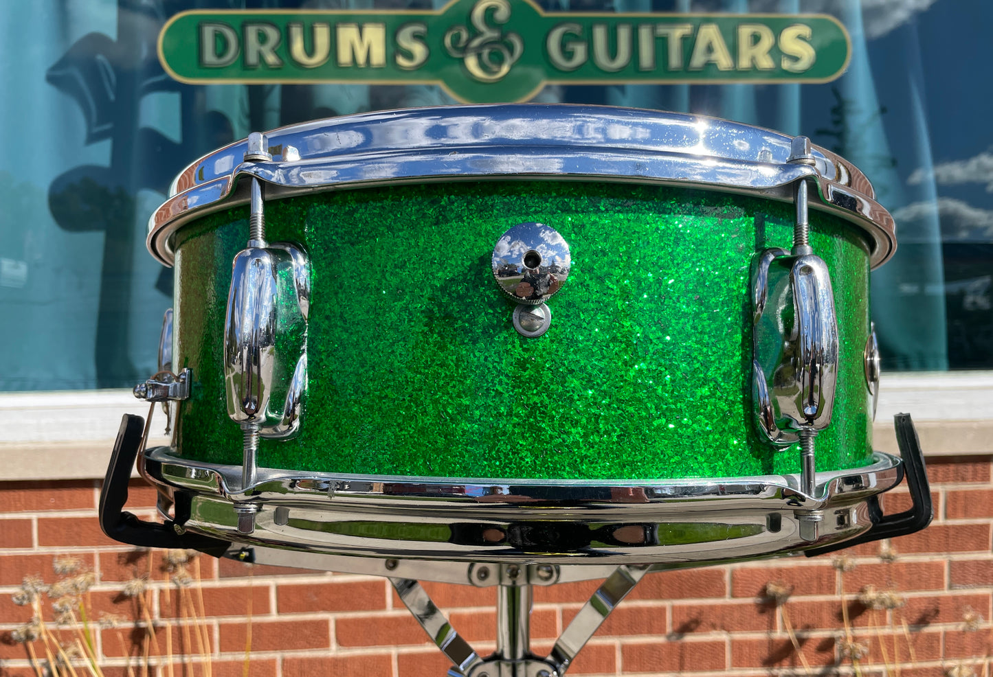 1960s Slingerland 5.5x14 Deluxe Student Model No. 161 Snare Drum Green Sparkle