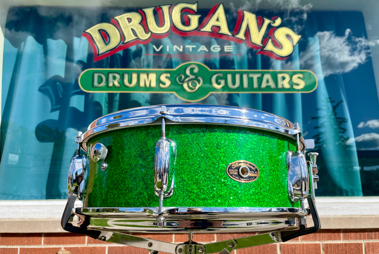 1960s Slingerland 5.5x14 Deluxe Student Model No. 161 Snare Drum Green Sparkle