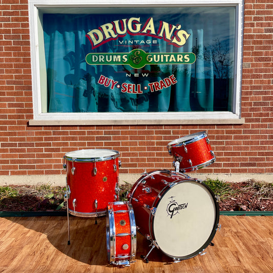 1960s Gretsch Round Badge Drum Set Tangerine Sparkle 20/12/16 w/ 5.5x14 Snare