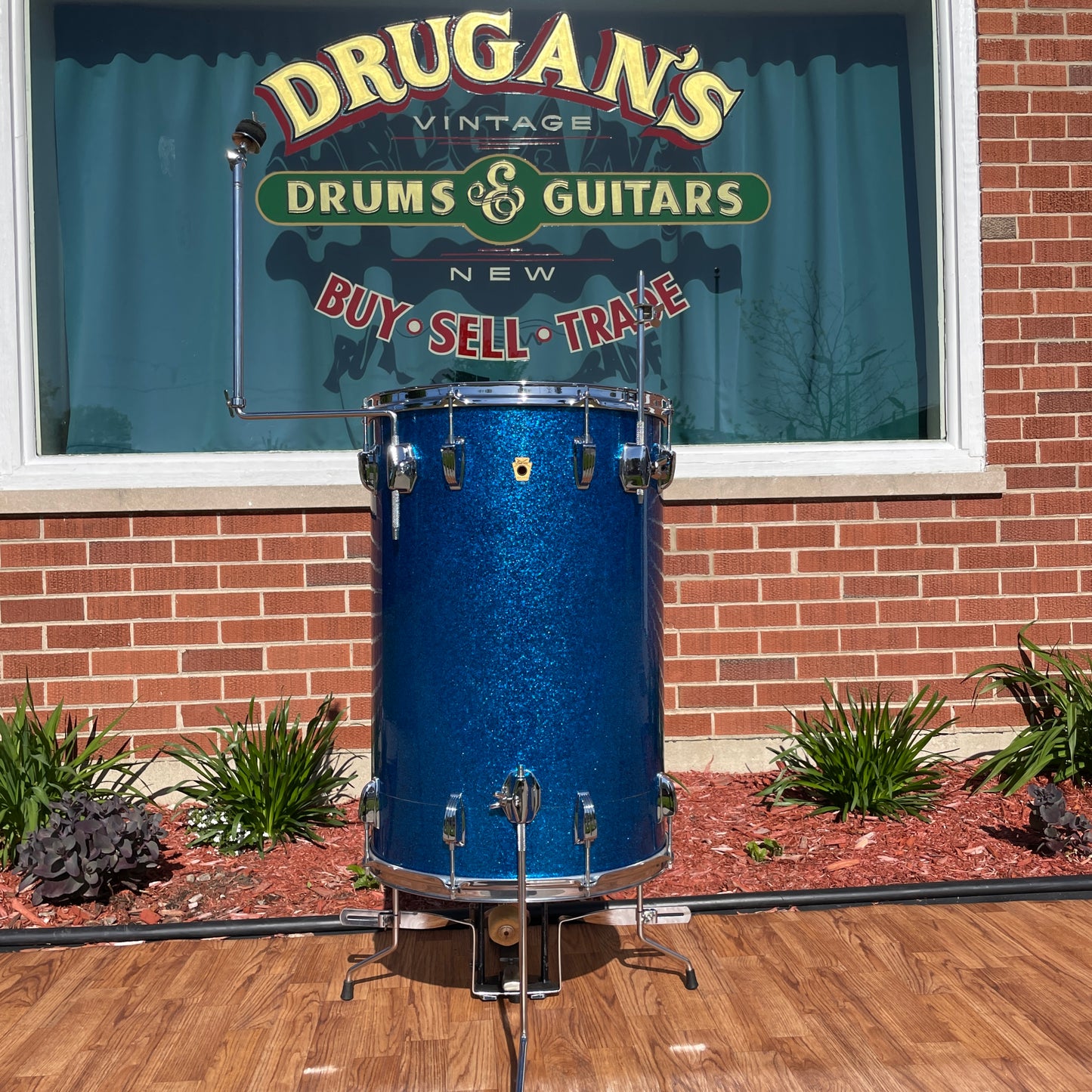 1960s Ludwig 24x16 No. 1109PC Miami Beach Stand-Up Set Blue Sparkle Pre-Serial Cocktail Drum