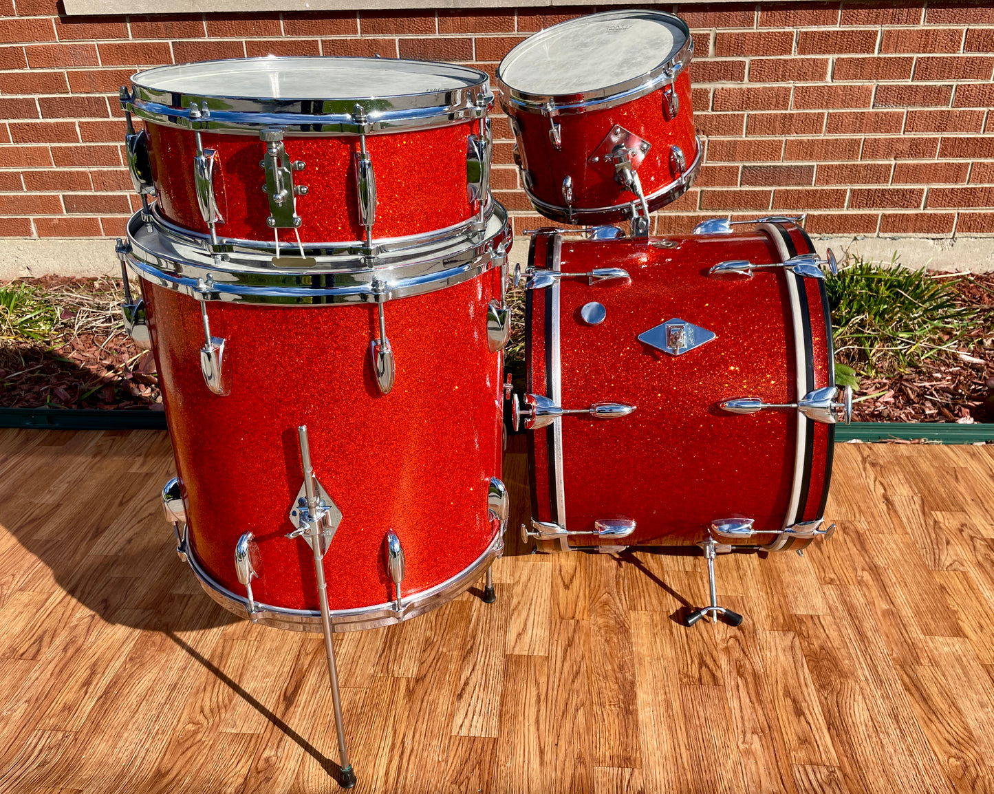 1960s Gretsch Round Badge Drum Set Tangerine Sparkle 20/12/16 w/ 5.5x14 Snare