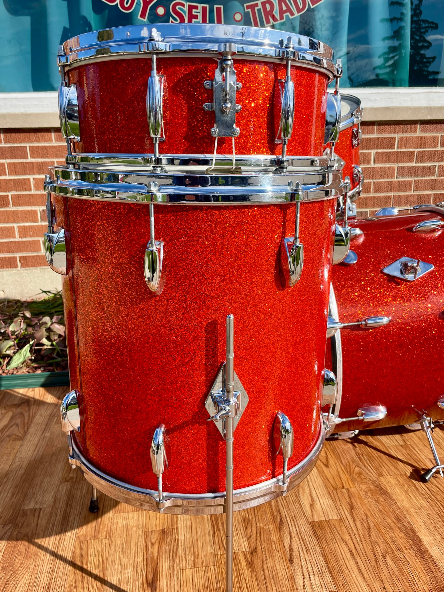 1960s Gretsch Round Badge Drum Set Tangerine Sparkle 20/12/16 w/ 5.5x14 Snare