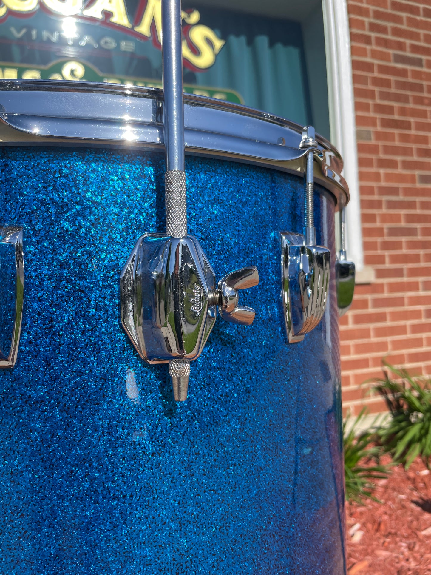 1960s Ludwig 24x16 No. 1109PC Miami Beach Stand-Up Set Blue Sparkle Pre-Serial Cocktail Drum