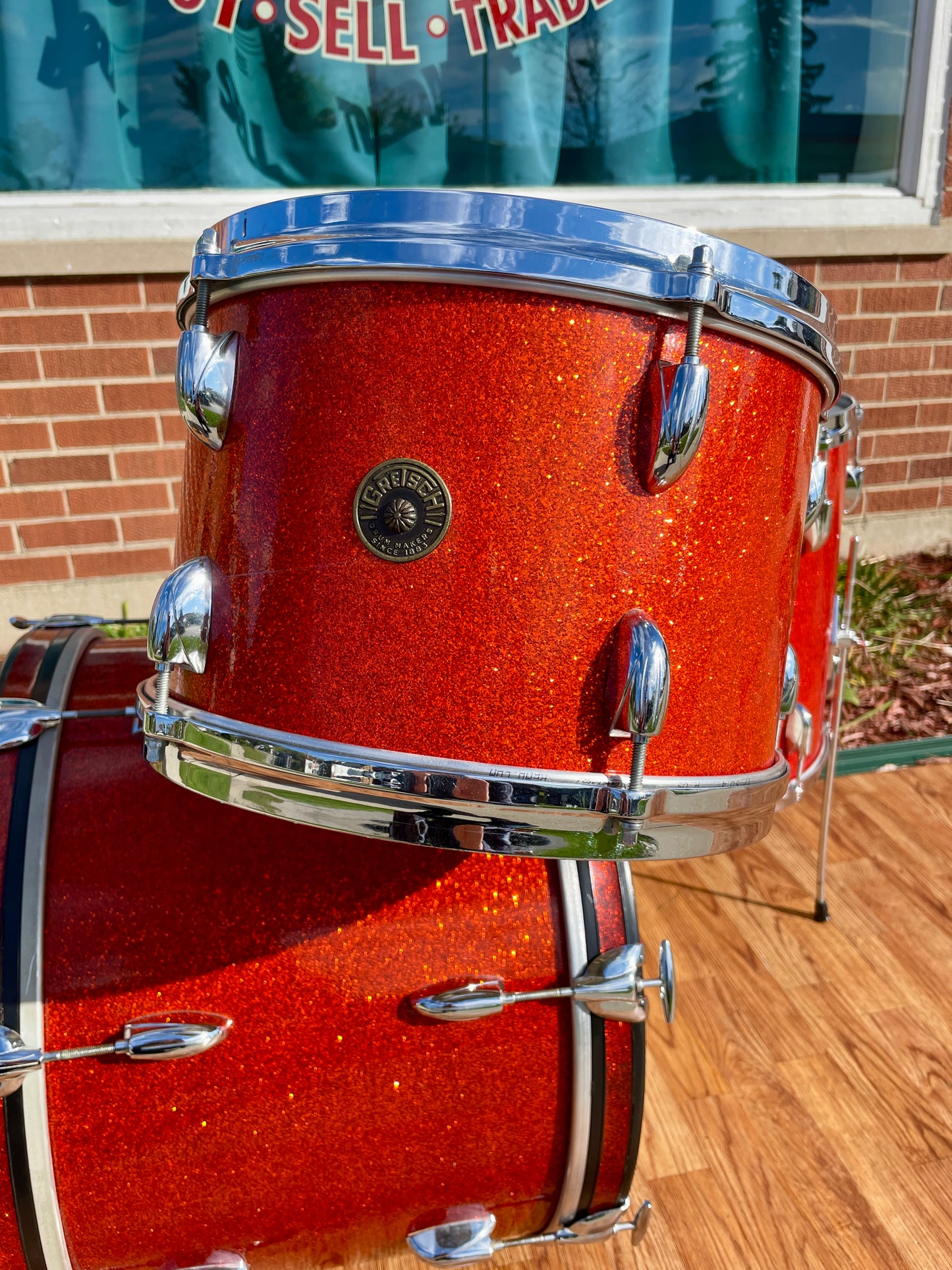 1960s Gretsch Round Badge Drum Set Tangerine Sparkle 20/12/16 w/ 5.5x14 Snare