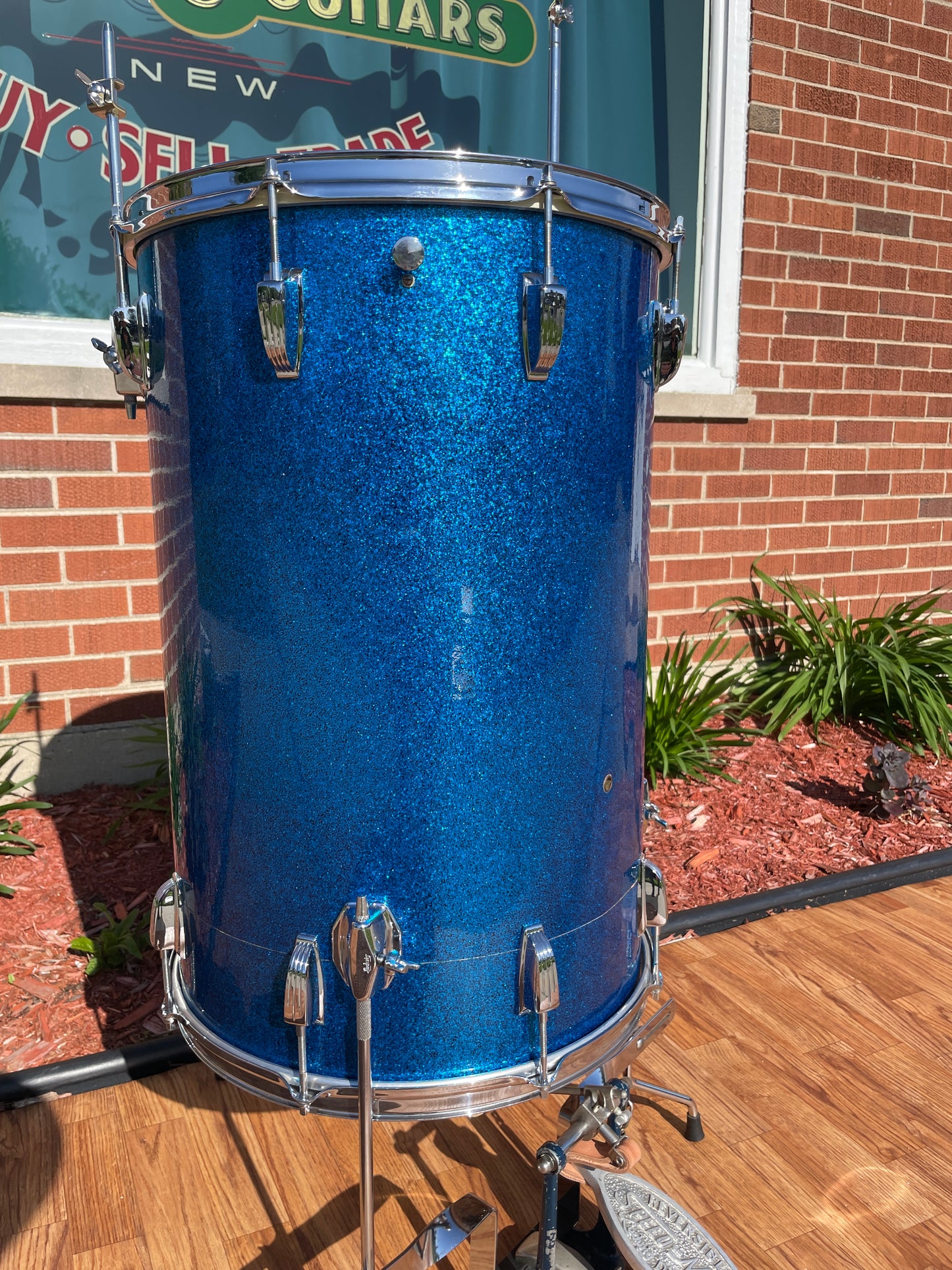 1960s Ludwig 24x16 No. 1109PC Miami Beach Stand-Up Set Blue Sparkle Pre-Serial Cocktail Drum
