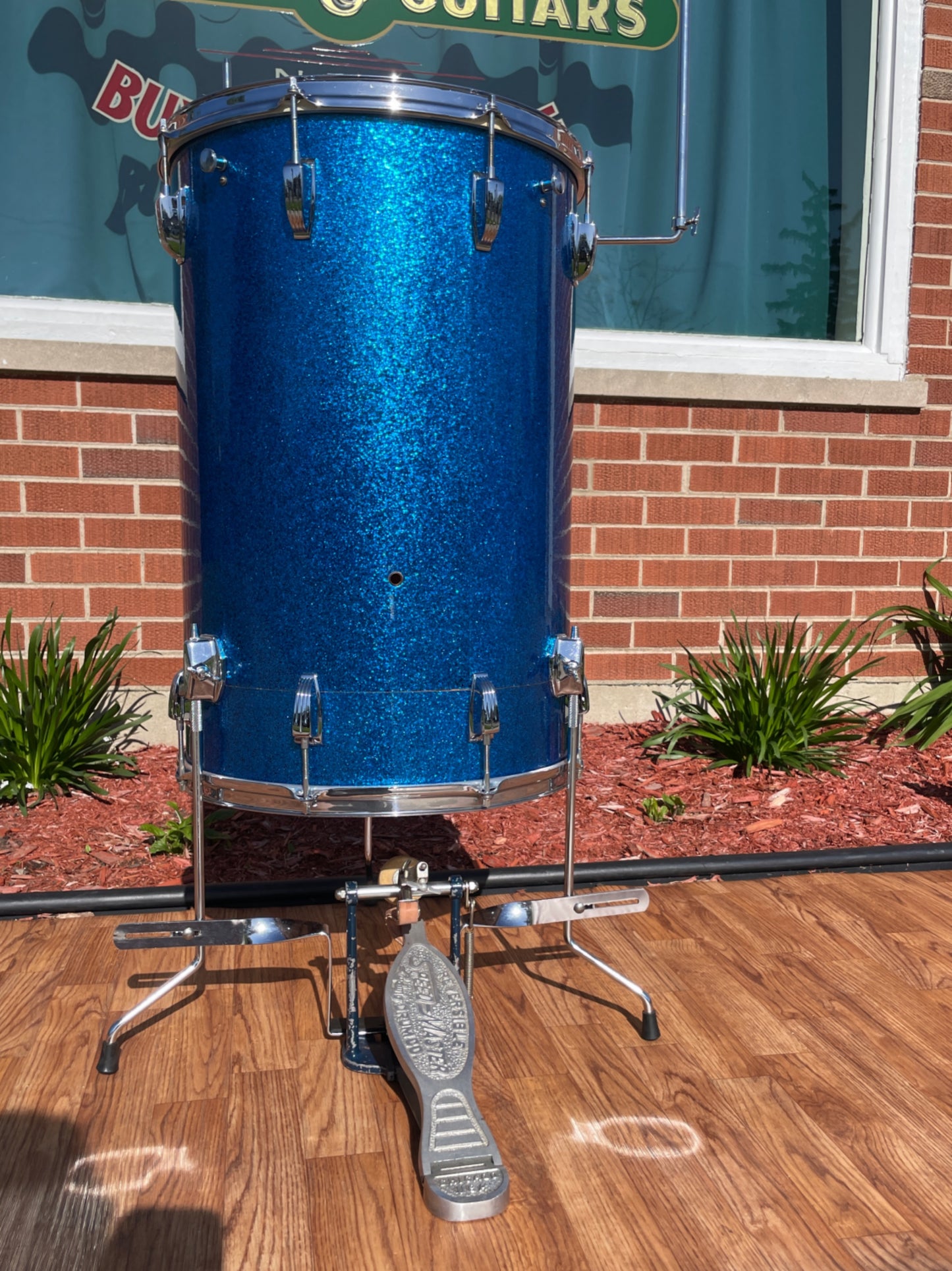 1960s Ludwig 24x16 No. 1109PC Miami Beach Stand-Up Set Blue Sparkle Pre-Serial Cocktail Drum