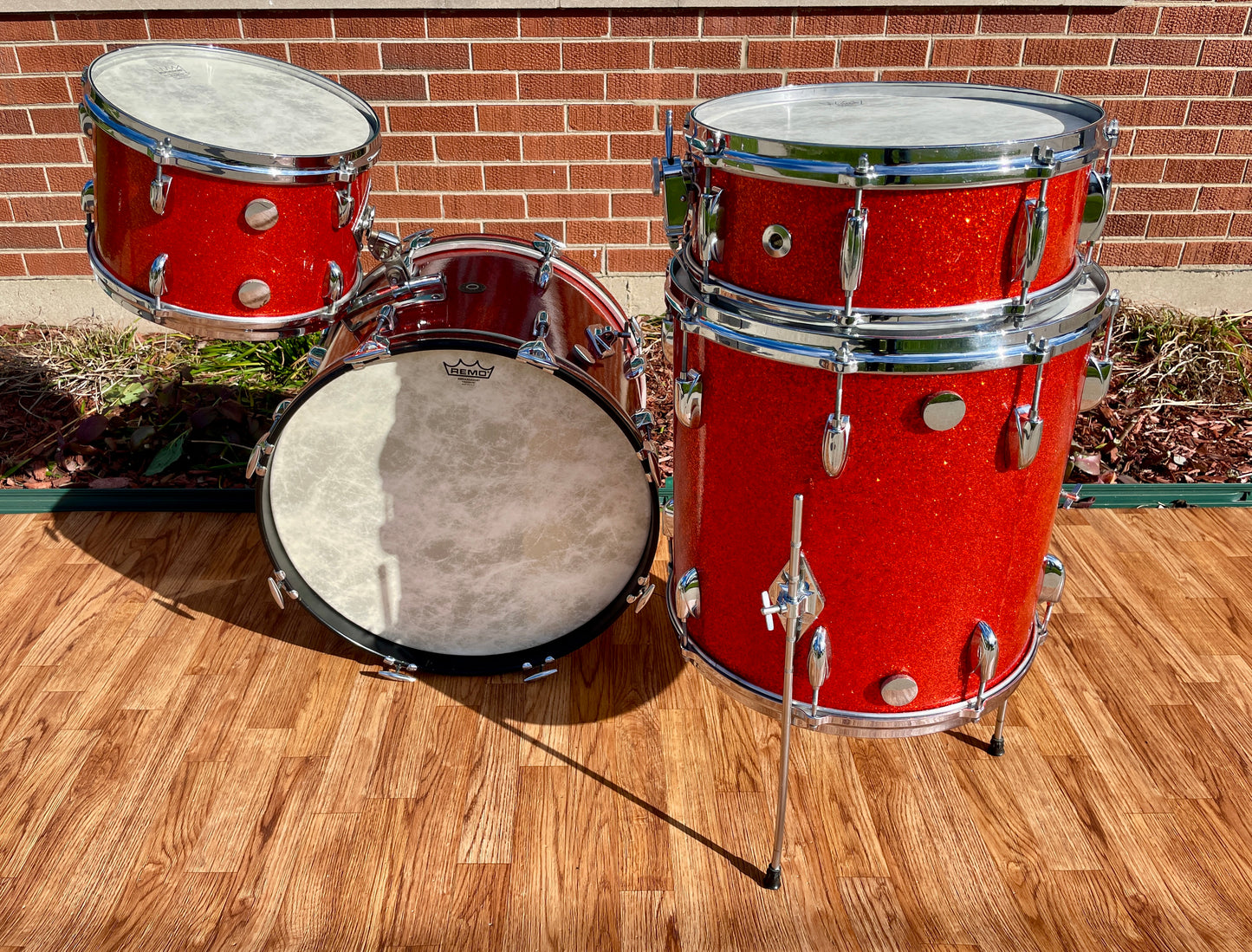 1960s Gretsch Round Badge Drum Set Tangerine Sparkle 20/12/16 w/ 5.5x14 Snare