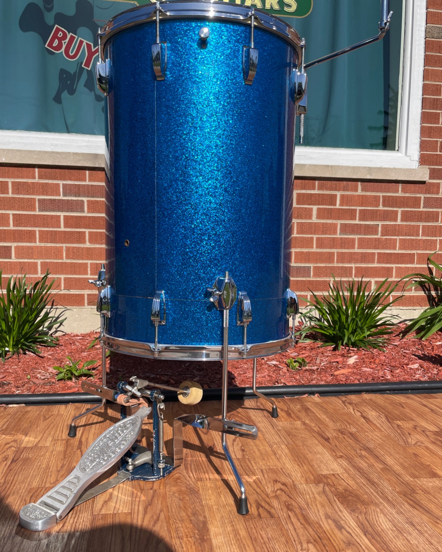 1960s Ludwig 24x16 No. 1109PC Miami Beach Stand-Up Set Blue Sparkle Pre-Serial Cocktail Drum