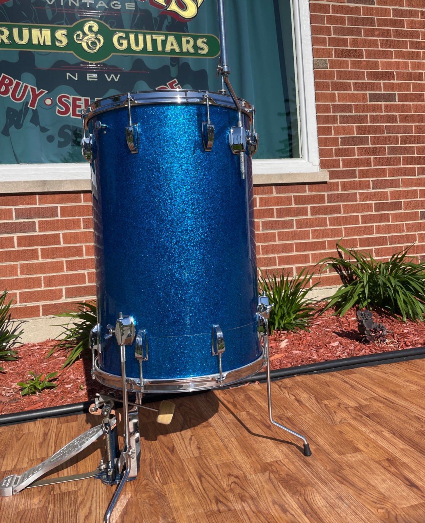 1960s Ludwig 24x16 No. 1109PC Miami Beach Stand-Up Set Blue Sparkle Pre-Serial Cocktail Drum