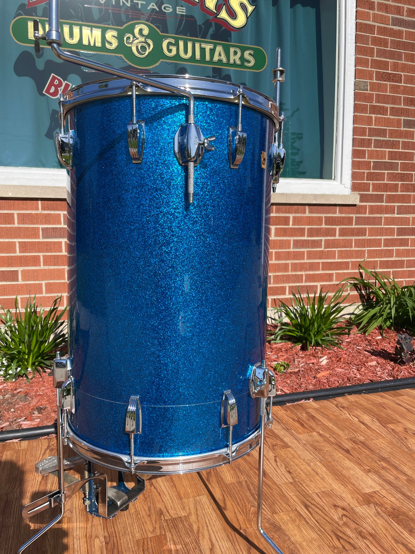 1960s Ludwig 24x16 No. 1109PC Miami Beach Stand-Up Set Blue Sparkle Pre-Serial Cocktail Drum