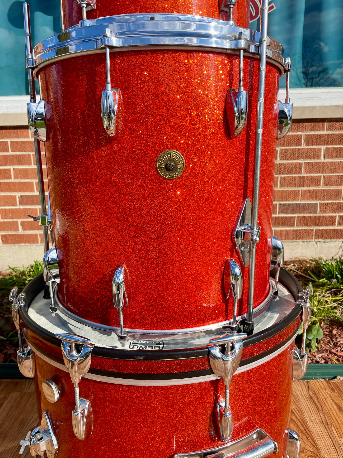 1960s Gretsch Round Badge Drum Set Tangerine Sparkle 20/12/16 w/ 5.5x14 Snare