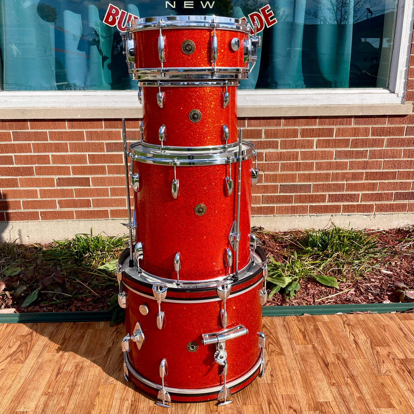 1960s Gretsch Round Badge Drum Set Tangerine Sparkle 20/12/16 w/ 5.5x14 Snare