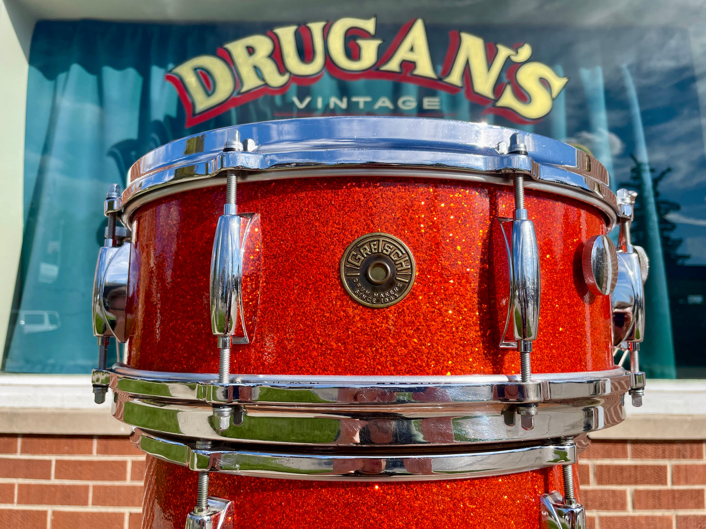 1960s Gretsch Round Badge Drum Set Tangerine Sparkle 20/12/16 w/ 5.5x14 Snare