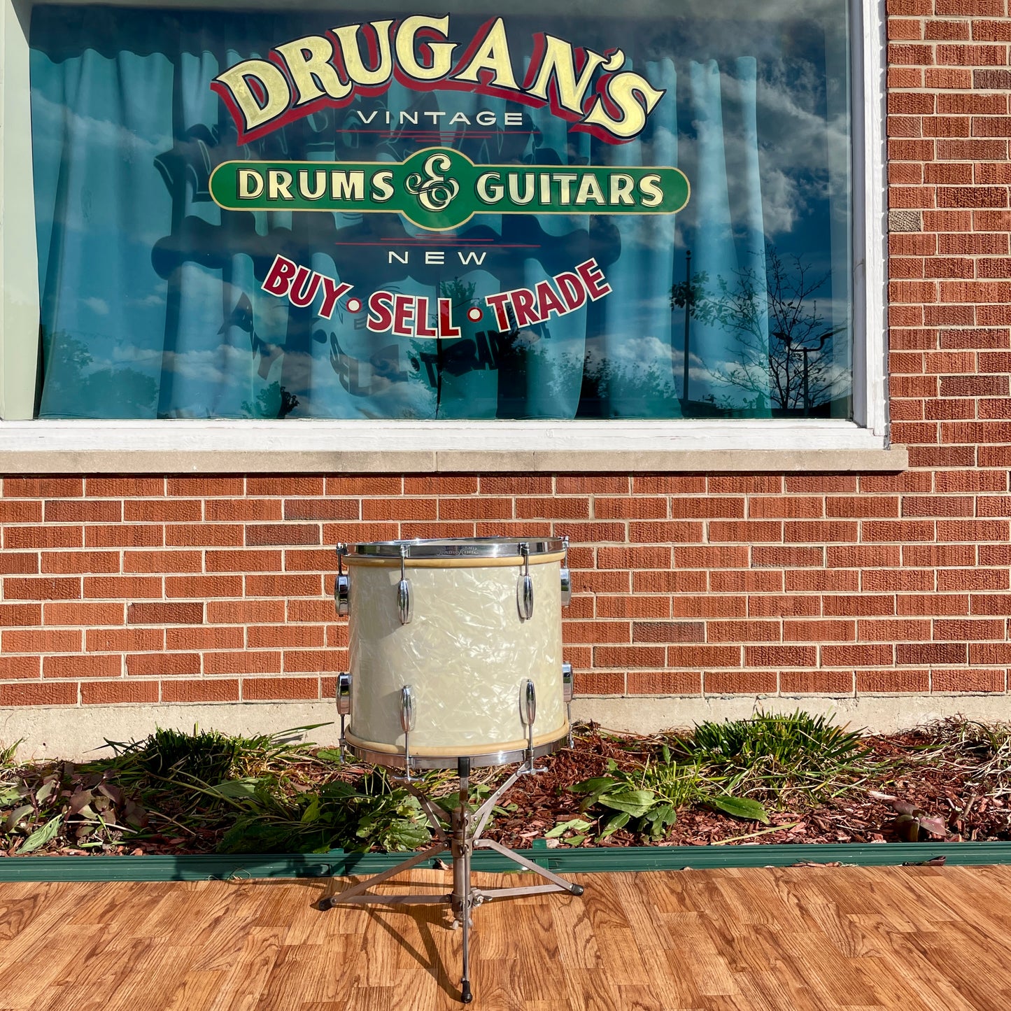 1930s Slingerland Barrett Deems 12x14 Radio King Tom Drum White Marine Pearl w/ Stand