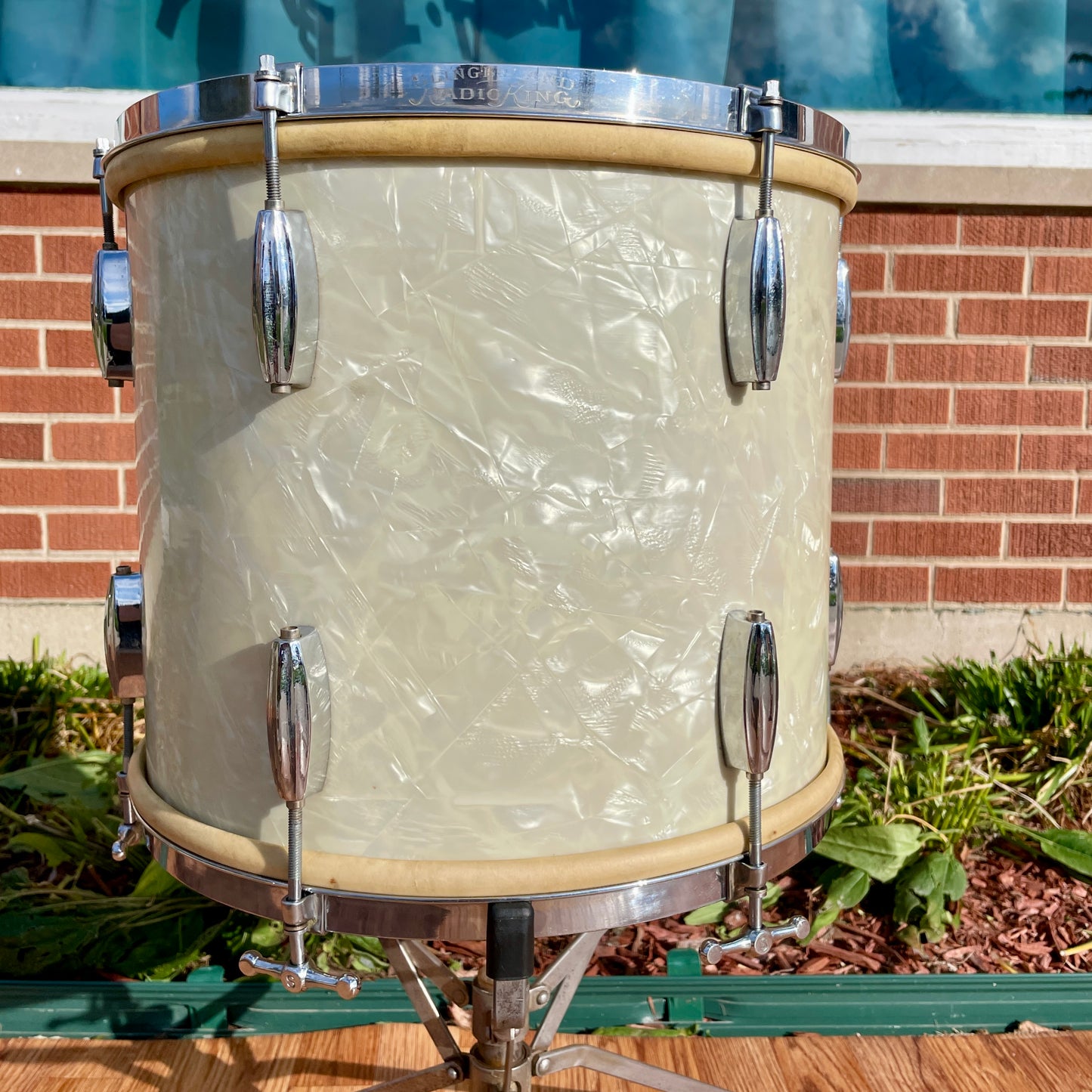 1930s Slingerland Barrett Deems 12x14 Radio King Tom Drum White Marine Pearl w/ Stand