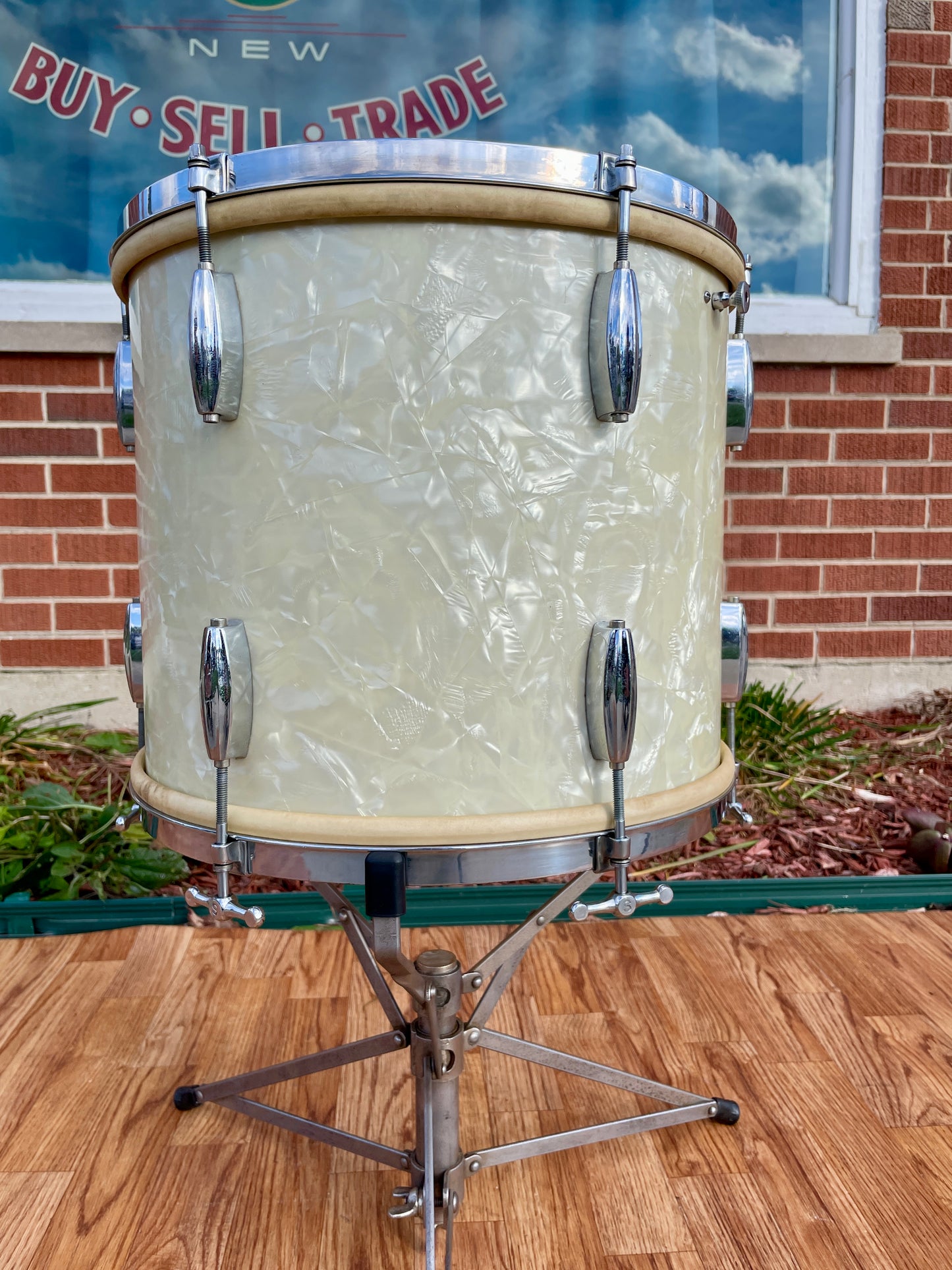 1930s Slingerland Barrett Deems 12x14 Radio King Tom Drum White Marine Pearl w/ Stand