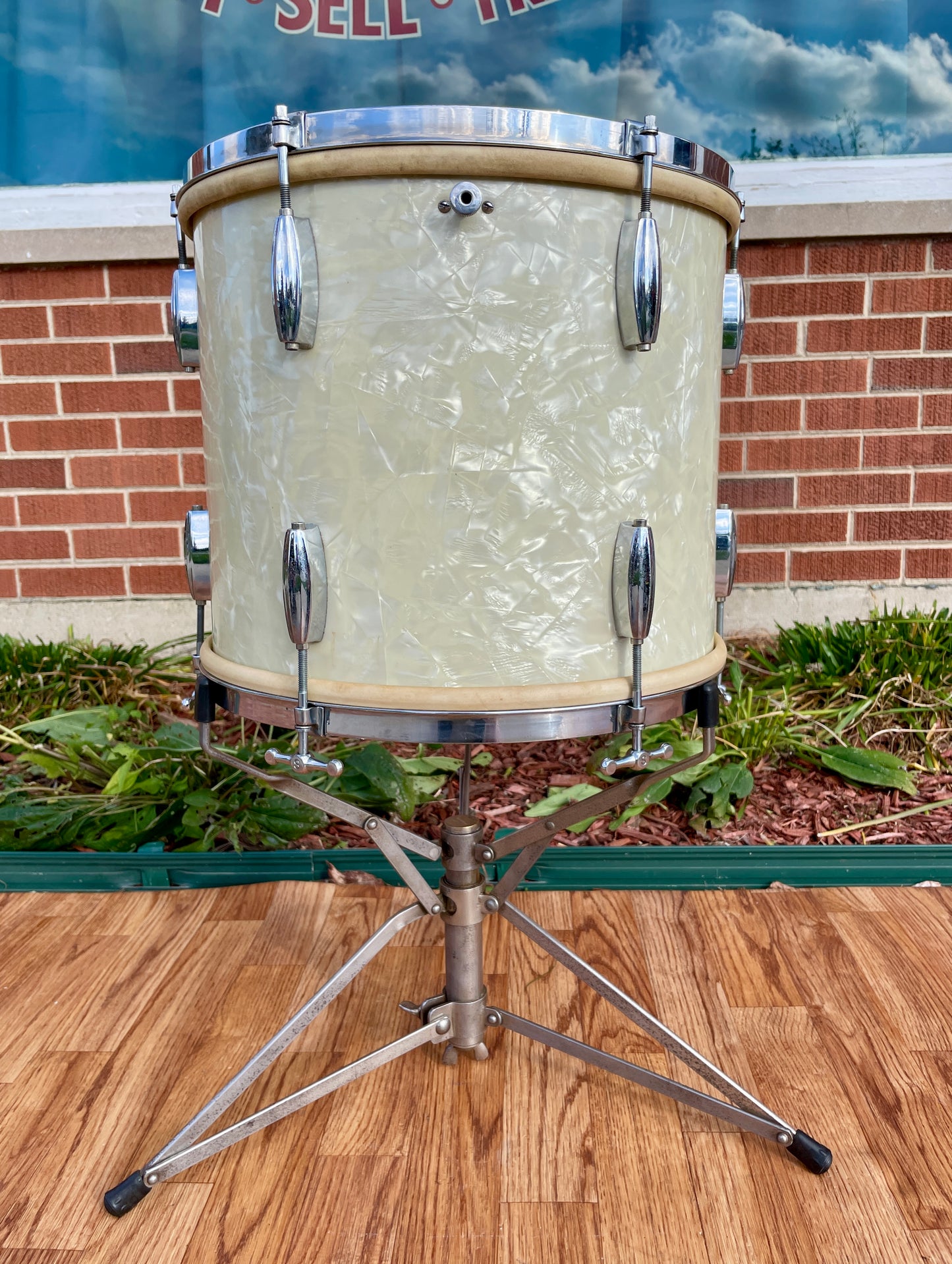 1930s Slingerland Barrett Deems 12x14 Radio King Tom Drum White Marine Pearl w/ Stand