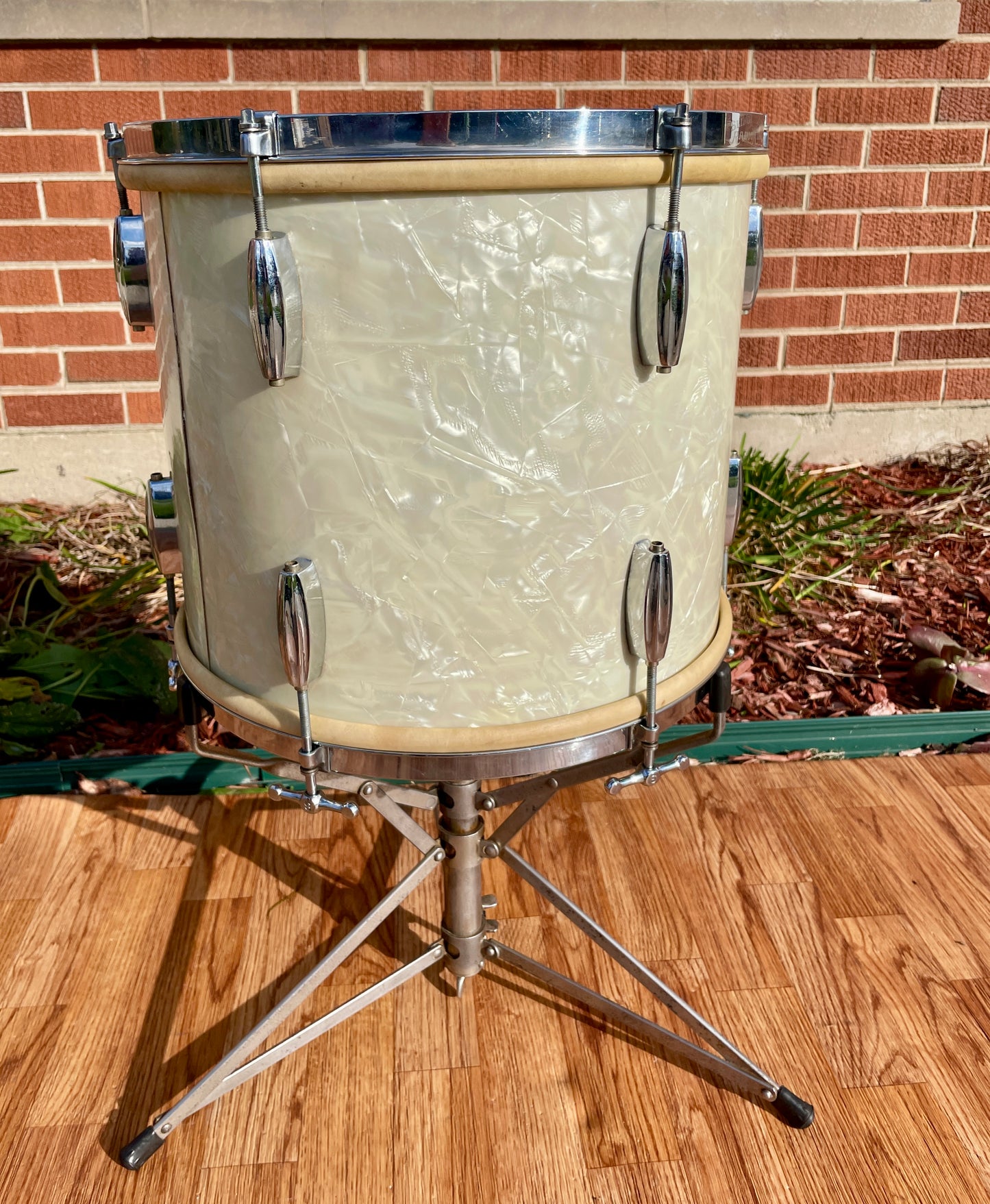 1930s Slingerland Barrett Deems 12x14 Radio King Tom Drum White Marine Pearl w/ Stand