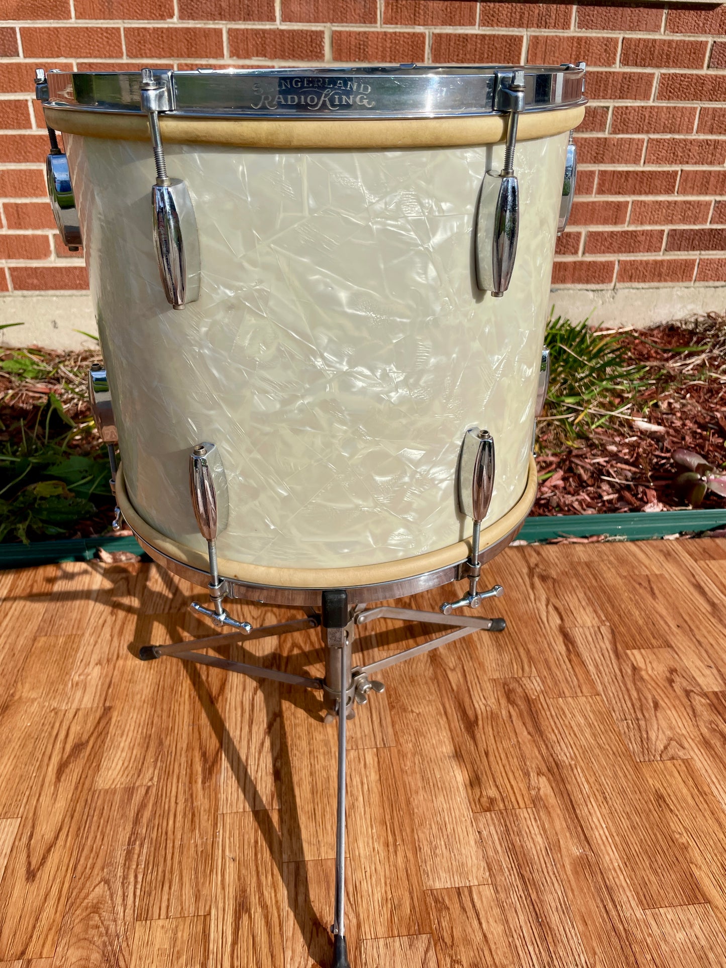 1930s Slingerland Barrett Deems 12x14 Radio King Tom Drum White Marine Pearl w/ Stand