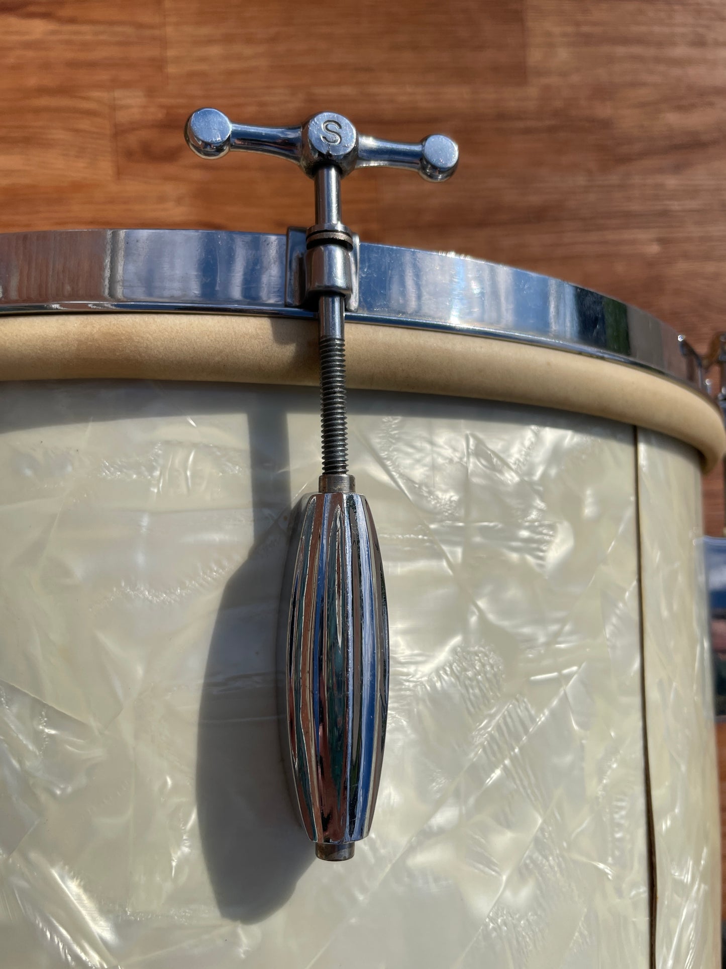 1930s Slingerland Barrett Deems 12x14 Radio King Tom Drum White Marine Pearl w/ Stand