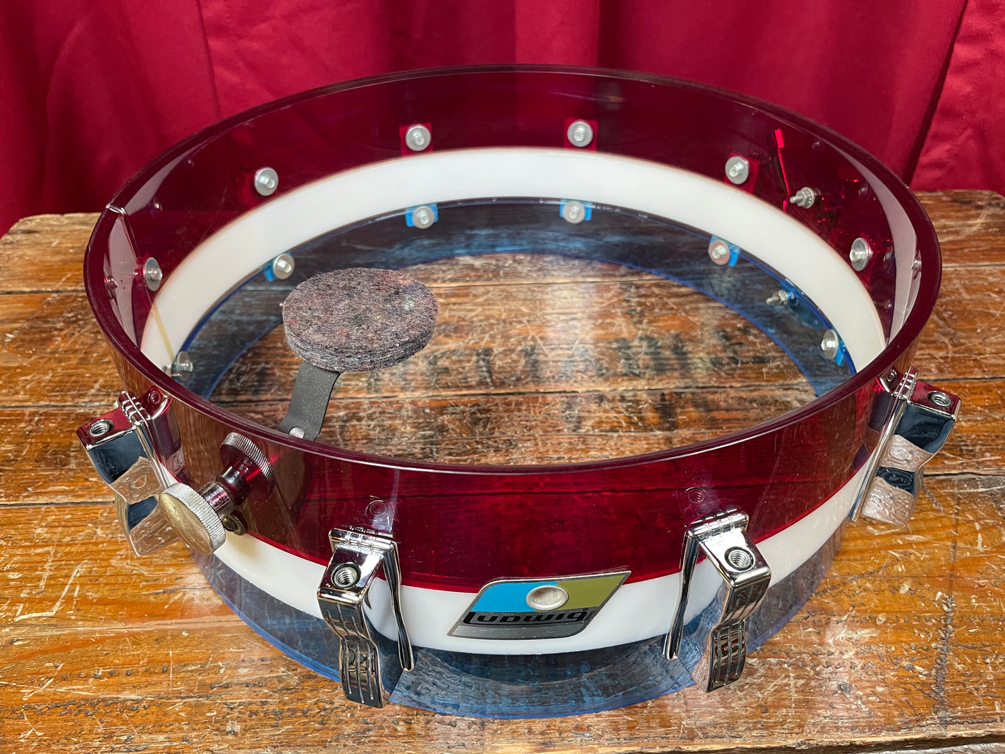 1970s Ludwig Vistalite 5x14 Snare Drum Bicentennial Red White And Blue
