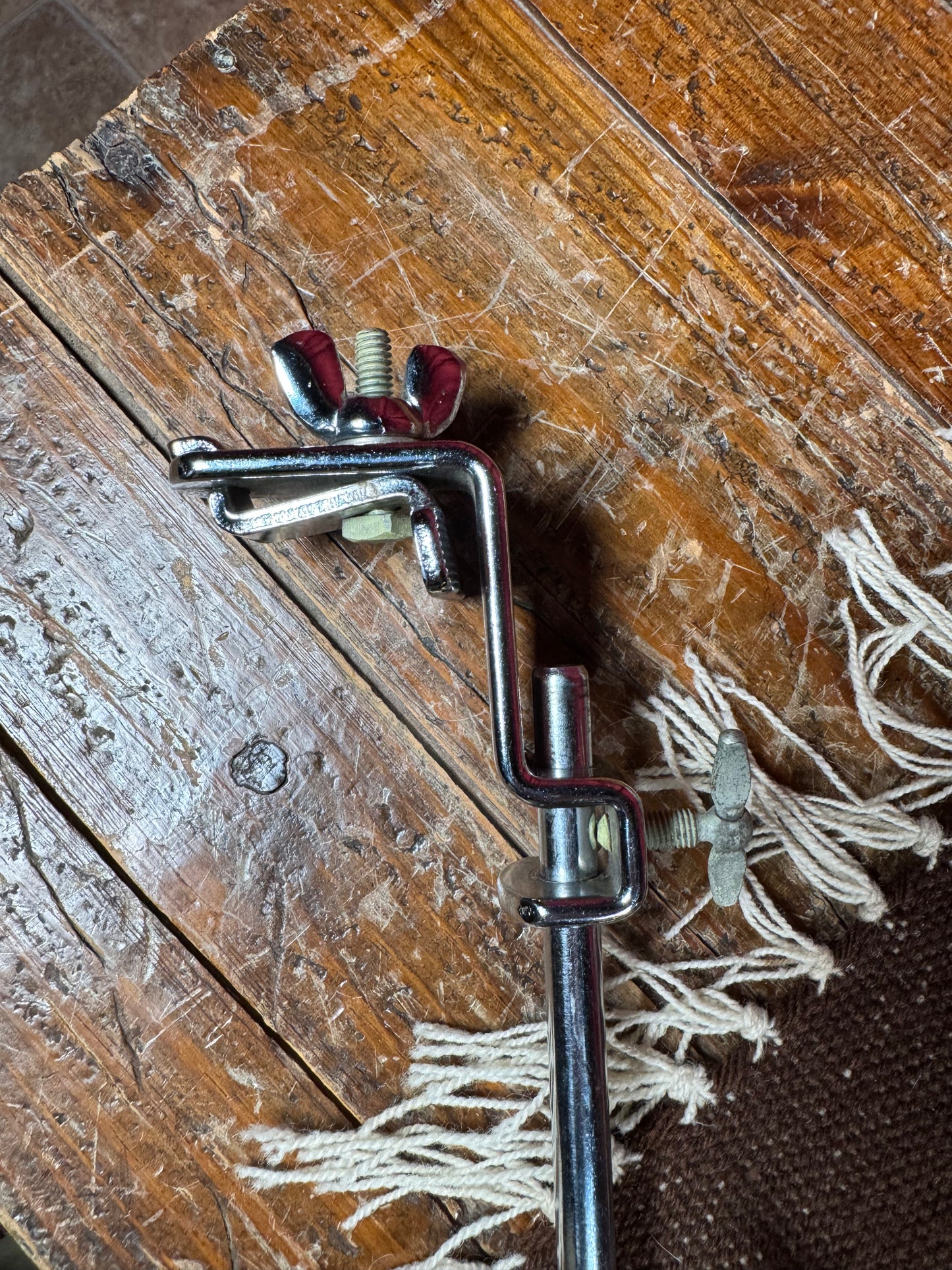 1950s WFL Ludwig Adjustable L-Arm Cymbal Holder No. 1372 Chrome with Bass Drum Hoop Clamp