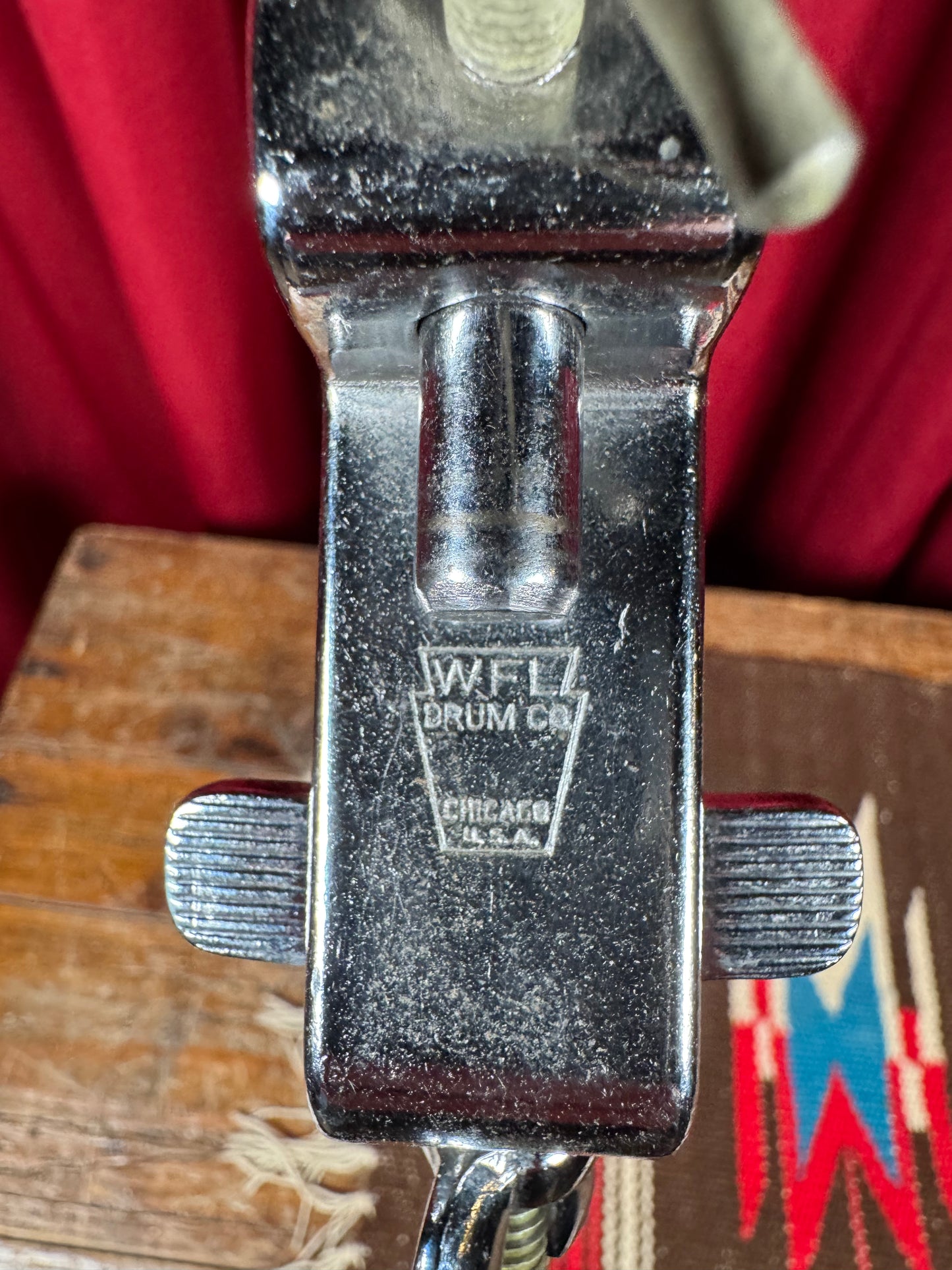 1950s WFL Ludwig Adjustable L-Arm Cymbal Holder No. 1372 Chrome with Bass Drum Hoop Clamp