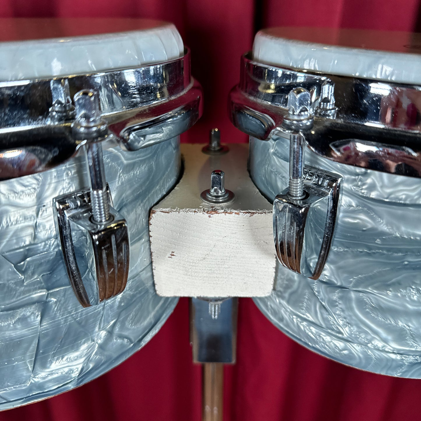 Vintage Ludwig 6" & 8" No. 2358P Tunable Bongos w/ Slide Mount Sky Blue Pearl
