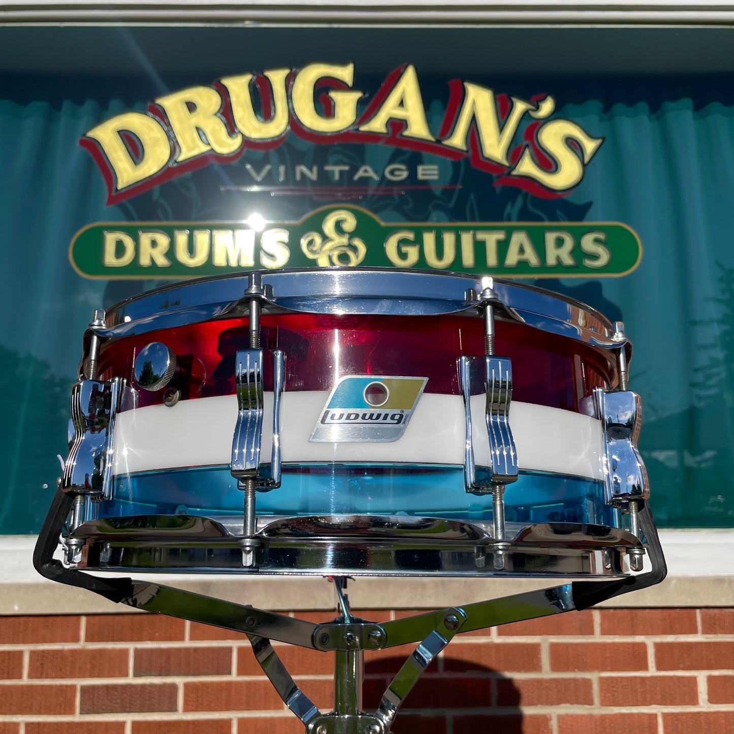 1970s Ludwig Vistalite 5x14 Snare Drum Bicentennial Red White And Blue