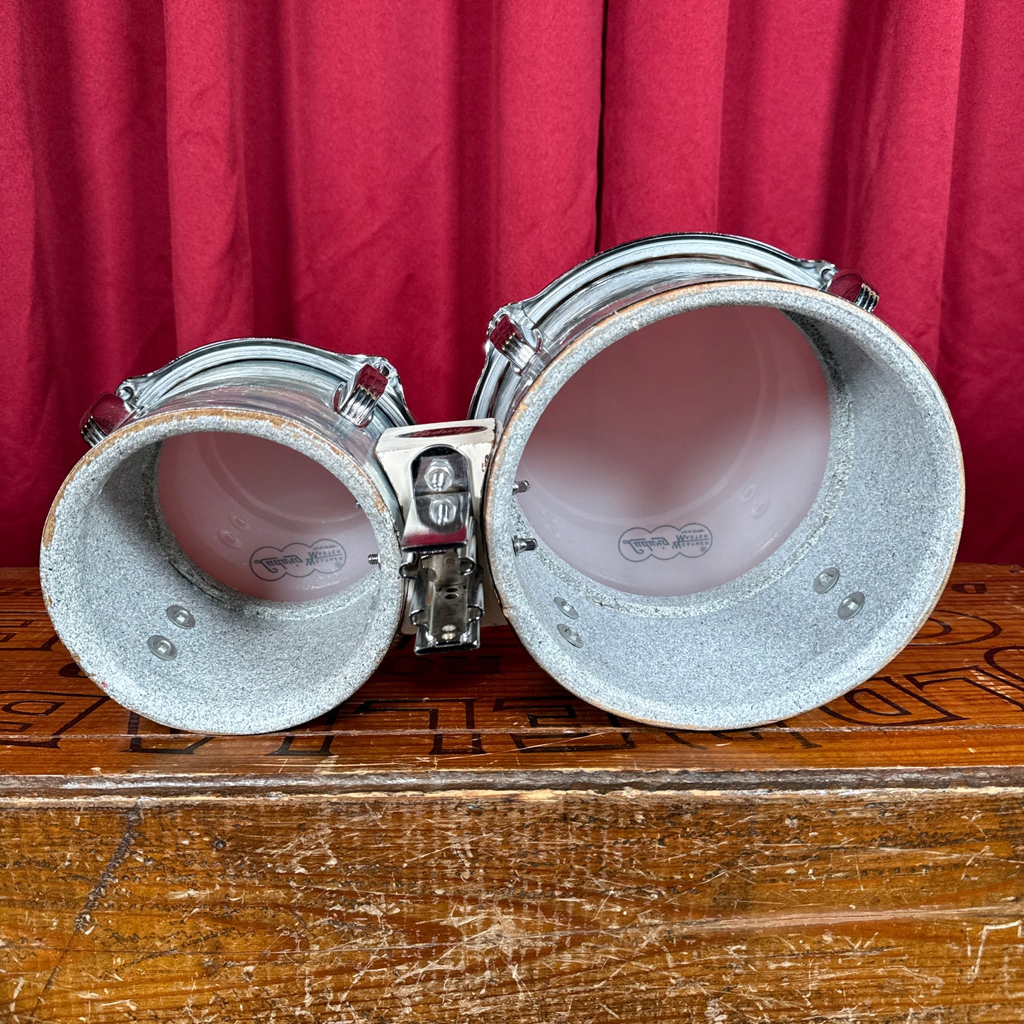 Vintage Ludwig 6" & 8" No. 2358P Tunable Bongos w/ Slide Mount Sky Blue Pearl