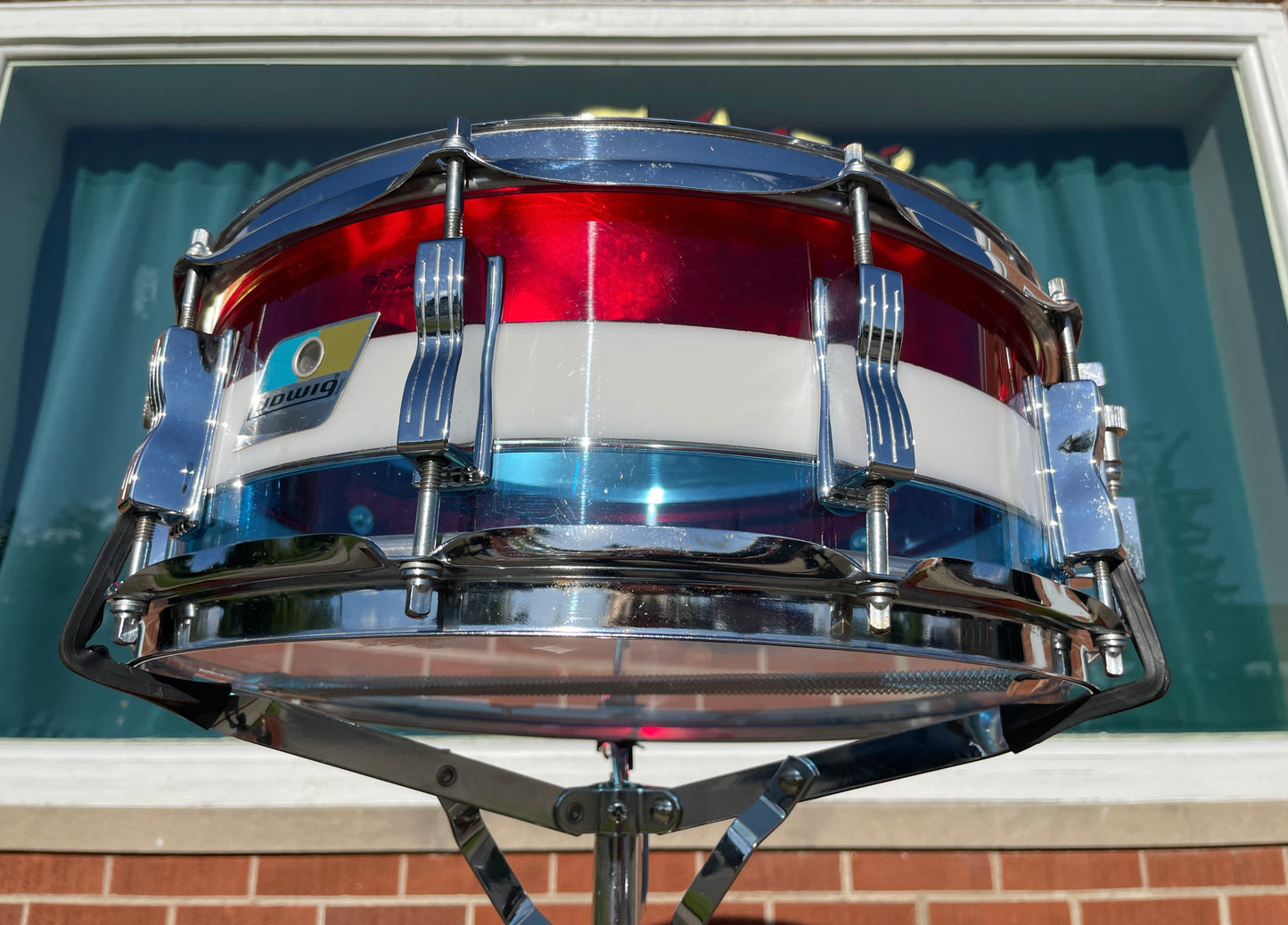 1970s Ludwig Vistalite 5x14 Snare Drum Bicentennial Red White And Blue